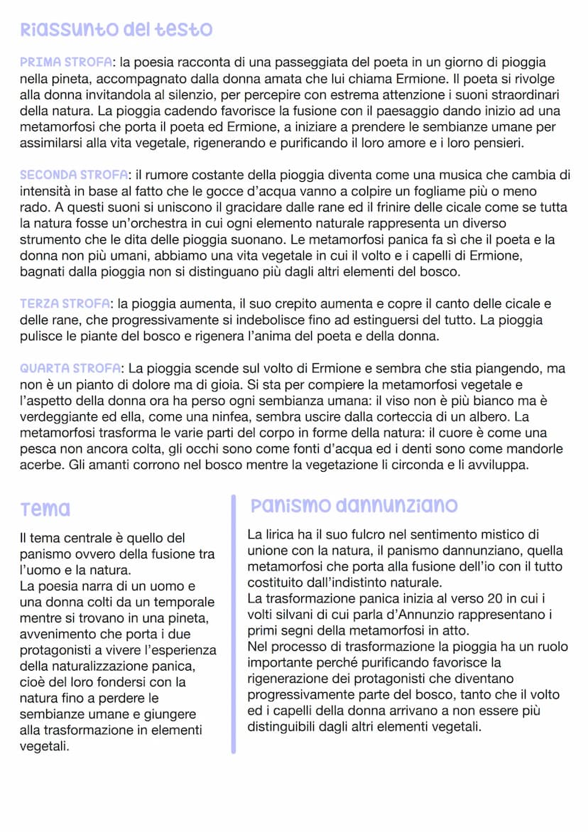 
<h2 id="iltestolapioggianelpineto">Il testo "La Pioggia nel Pineto"</h2>
<p>Il testo "La Pioggia nel Pineto" è un poema scritto da Gabriele