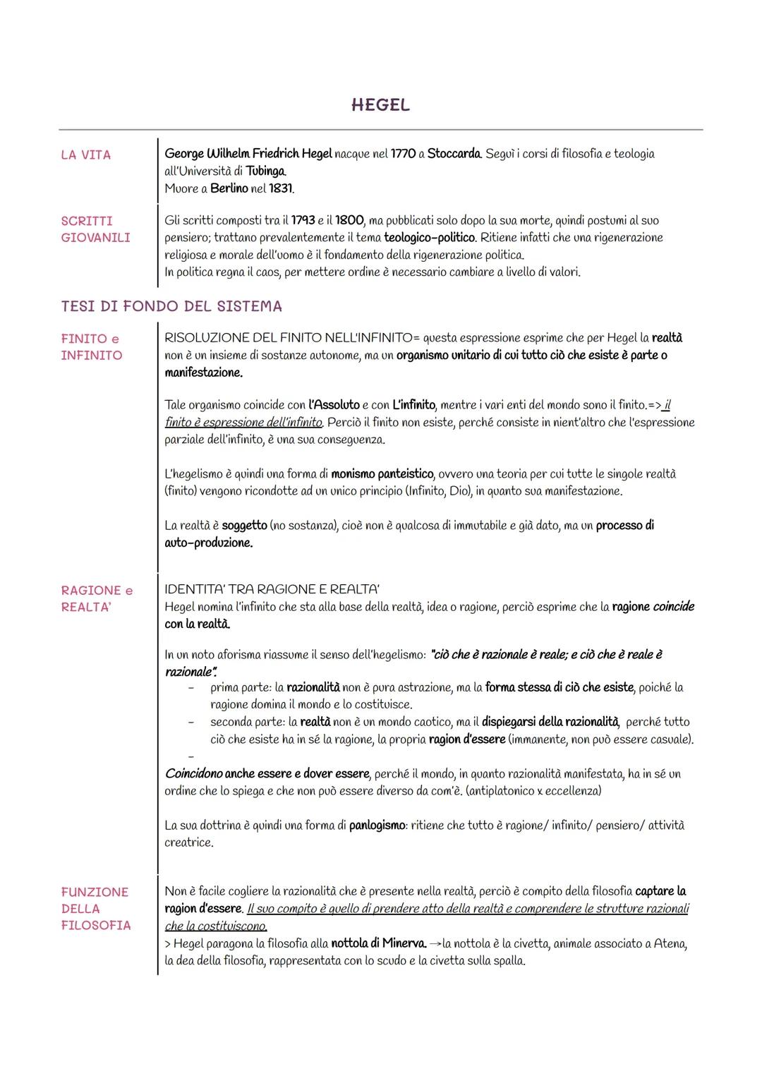 LA VITA
SCRITTI
GIOVANILI
FINITO e
INFINITO
TESI DI FONDO DEL SISTEMA
RAGIONE e
REALTA'
FUNZIONE
DELLA
FILOSOFIA
HEGEL
George Wilhelm Friedr
