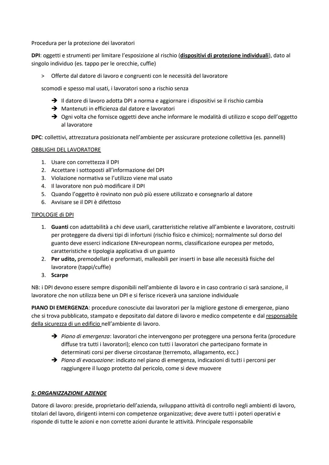 1: RISCHI
●
●
●
SICUREZZA
● Aziende sanitarie locali: asl, vigili del fuoco, carabinieri, compito principale controllare ambiente di
lavoro
