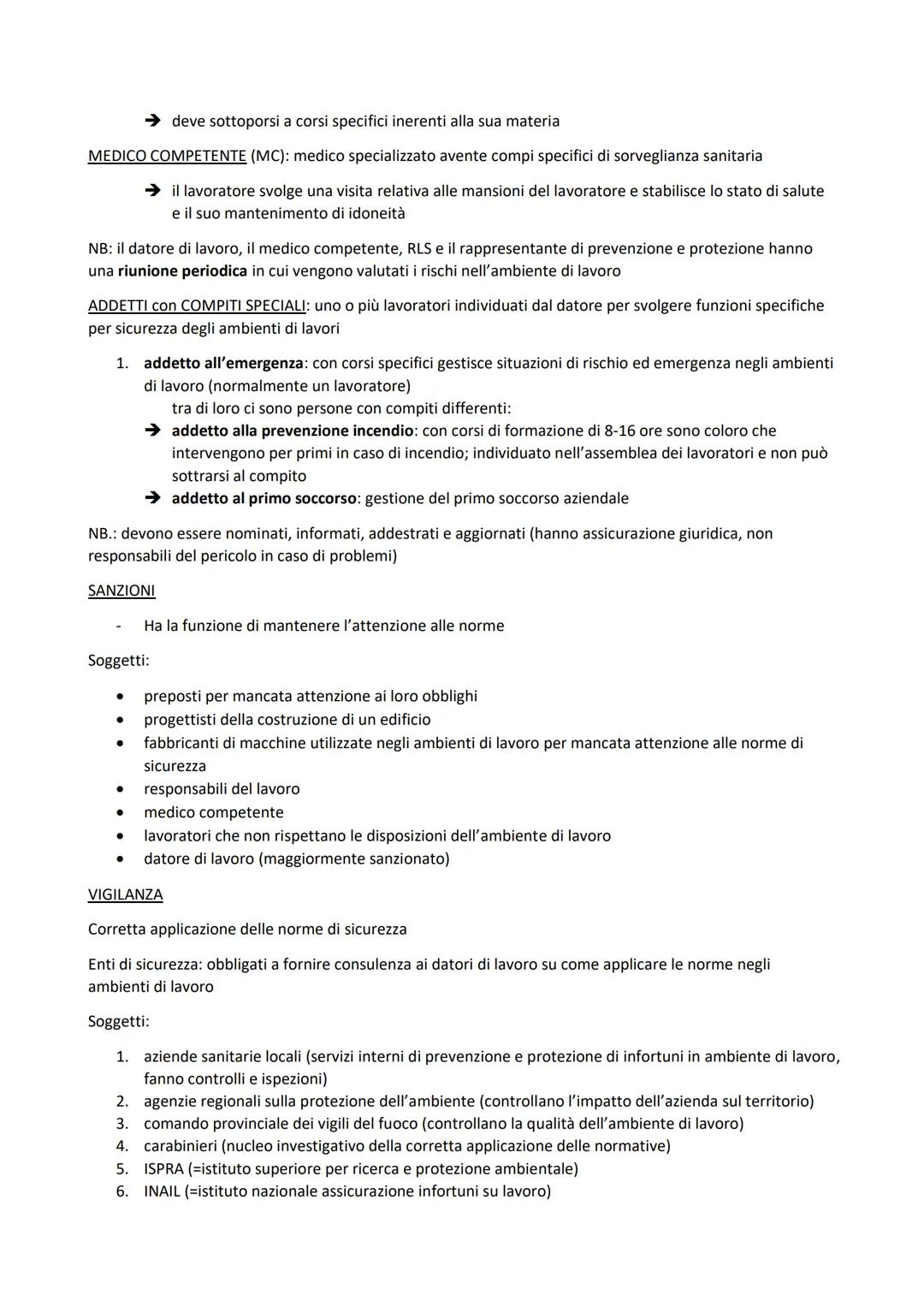 1: RISCHI
●
●
●
SICUREZZA
● Aziende sanitarie locali: asl, vigili del fuoco, carabinieri, compito principale controllare ambiente di
lavoro
