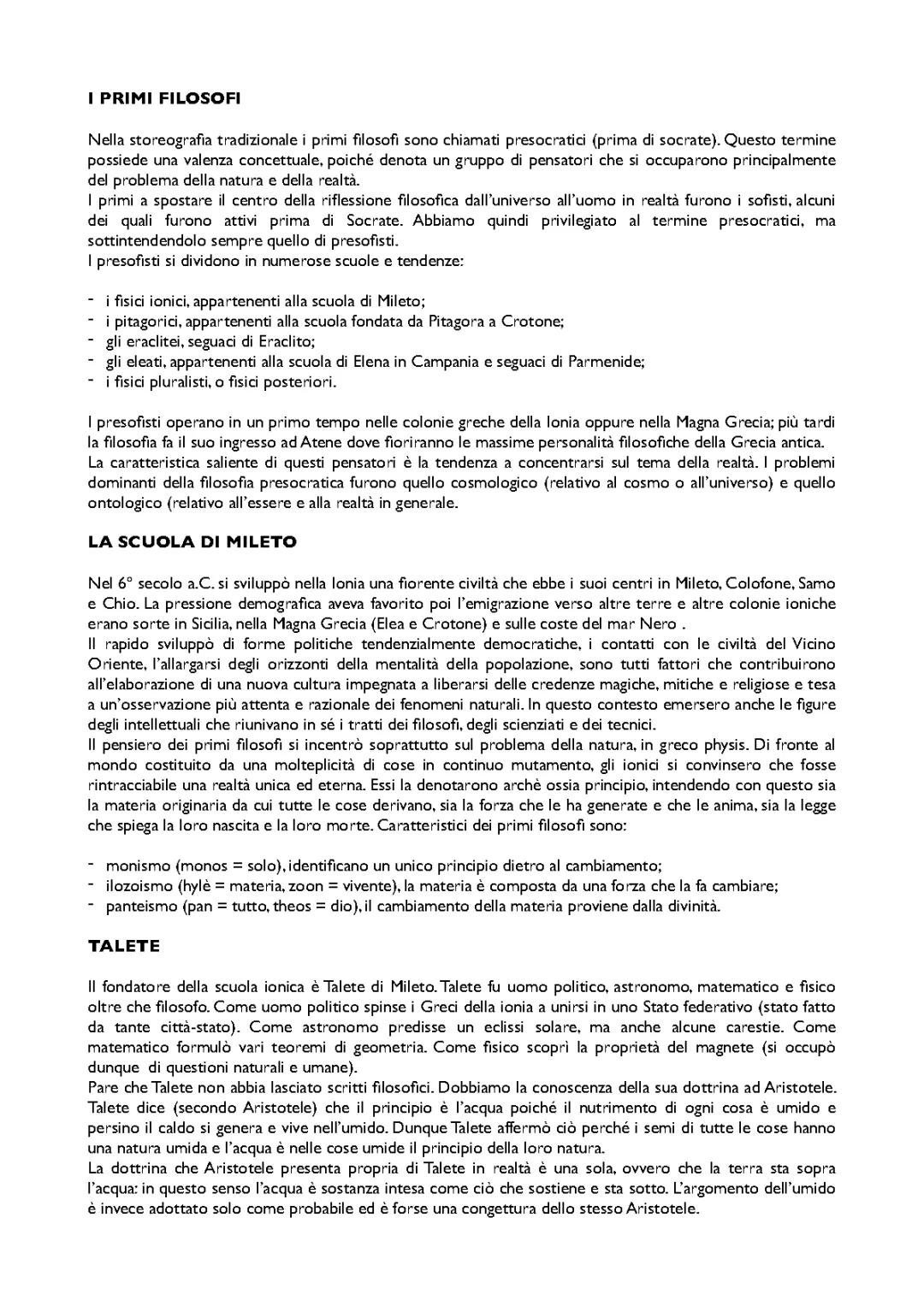 FISOSOFIA PROGRAMMA TERZO ANNO: DALLA SCUOLA DI MILETO A PLATONE 