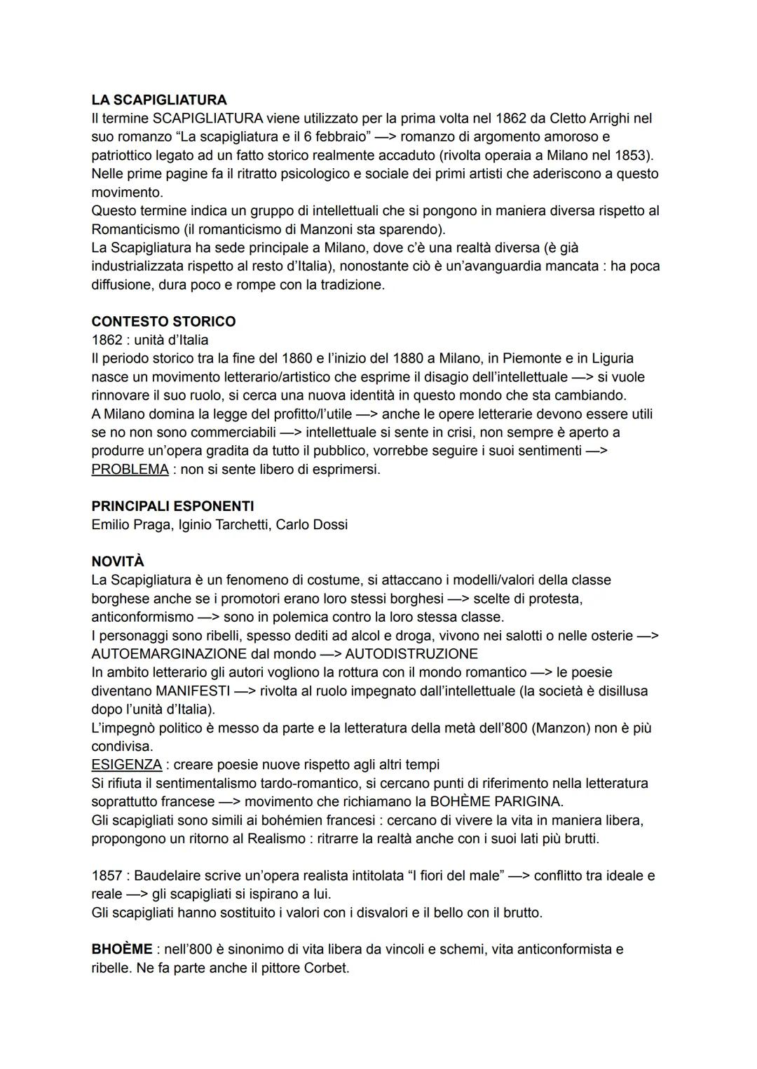 LA SCAPIGLIATURA
Il termine SCAPIGLIATURA viene utilizzato per la prima volta nel 1862 da Cletto Arrighi nel
suo romanzo "La scapigliatura e