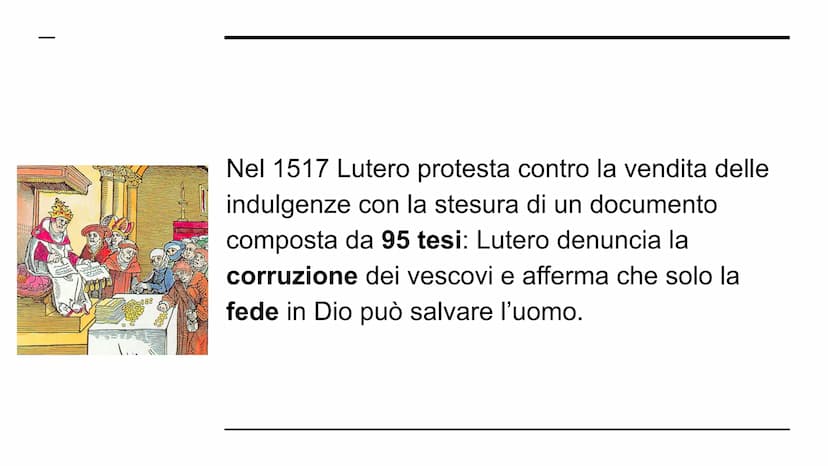 La Riforma
protestante LE ACCUSE DI LUTERO ALLA CHIESA
All'inizio del XV secolo la Chiesa è
caratterizzata da una decadenza morale: molti
sa