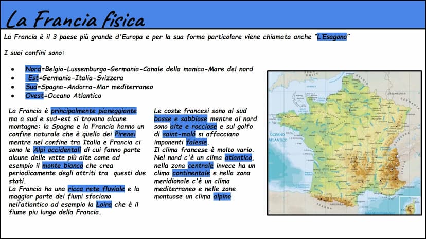 La Francia
Rebecca D'Ambrosio La Francia fisica
La Francia è il 3 paese più grande d'Europa e per la sua forma particolare viene chiamata an