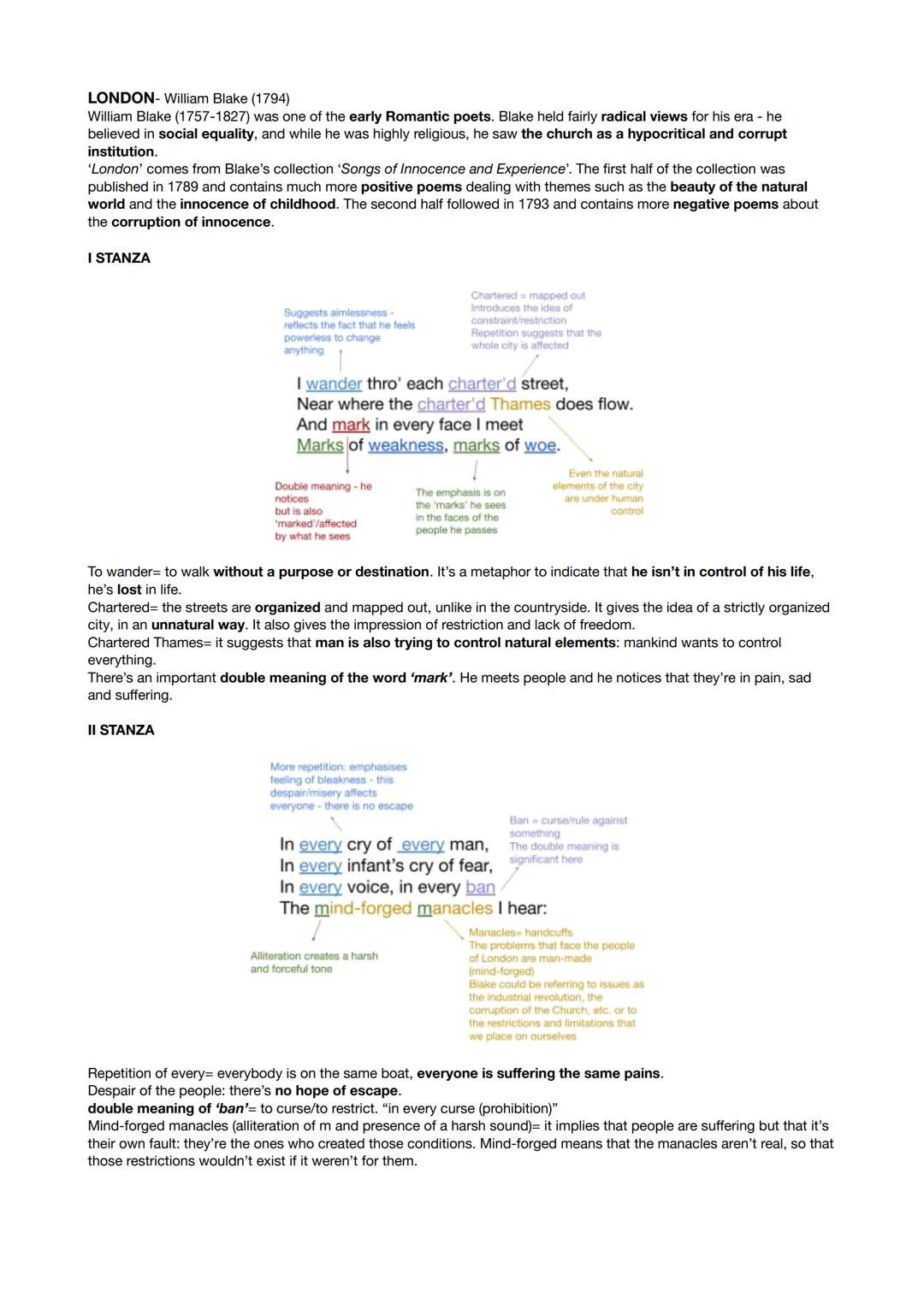 LONDON- William Blake (1794)
William Blake (1757-1827) was one of the early Romantic poets. Blake held fairly radical views for his era - he