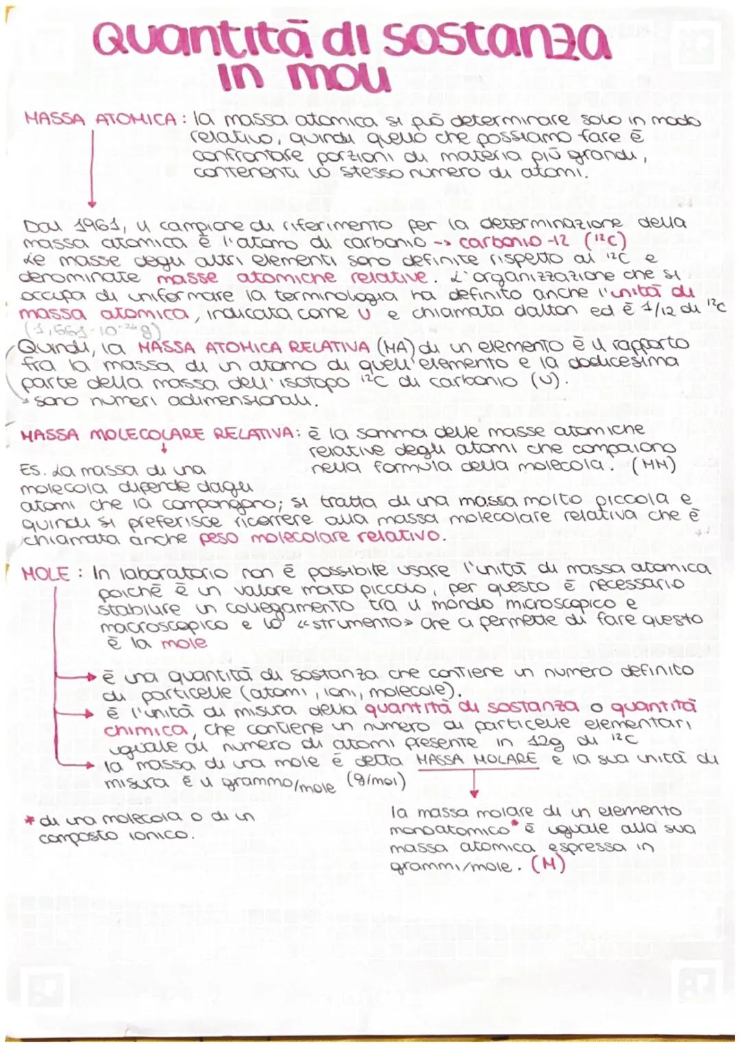 quantità di sostanza in moli