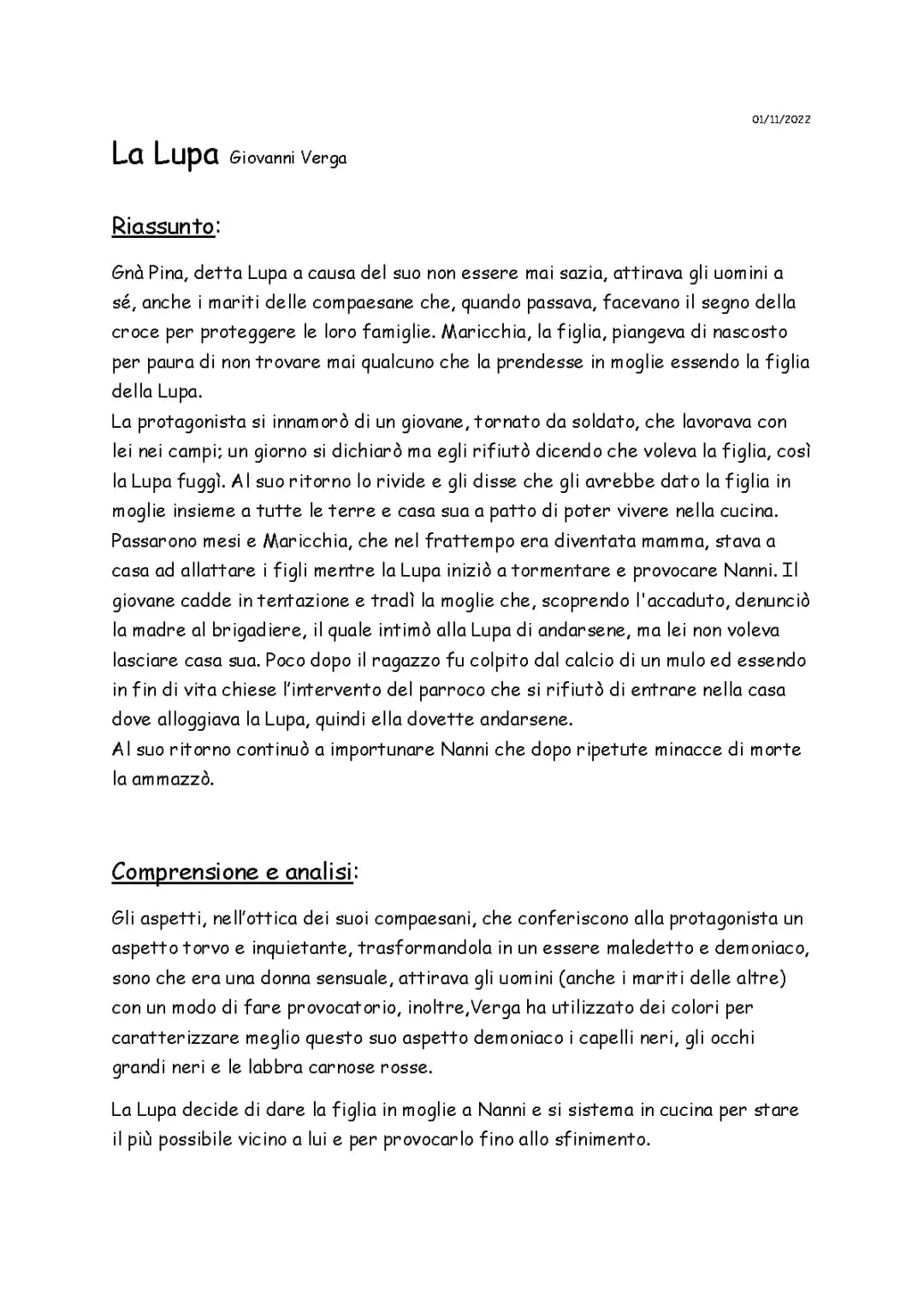 Riassunto e Analisi di La Lupa di Giovanni Verga