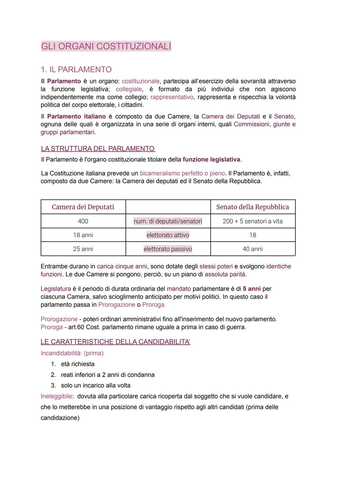 # GLI ORGANI COSTITUZIONALI

1. IL PARLAMENTO

II Parlamento è un organo: costituzionale, partecipa all'esercizio della sovranità attraverso