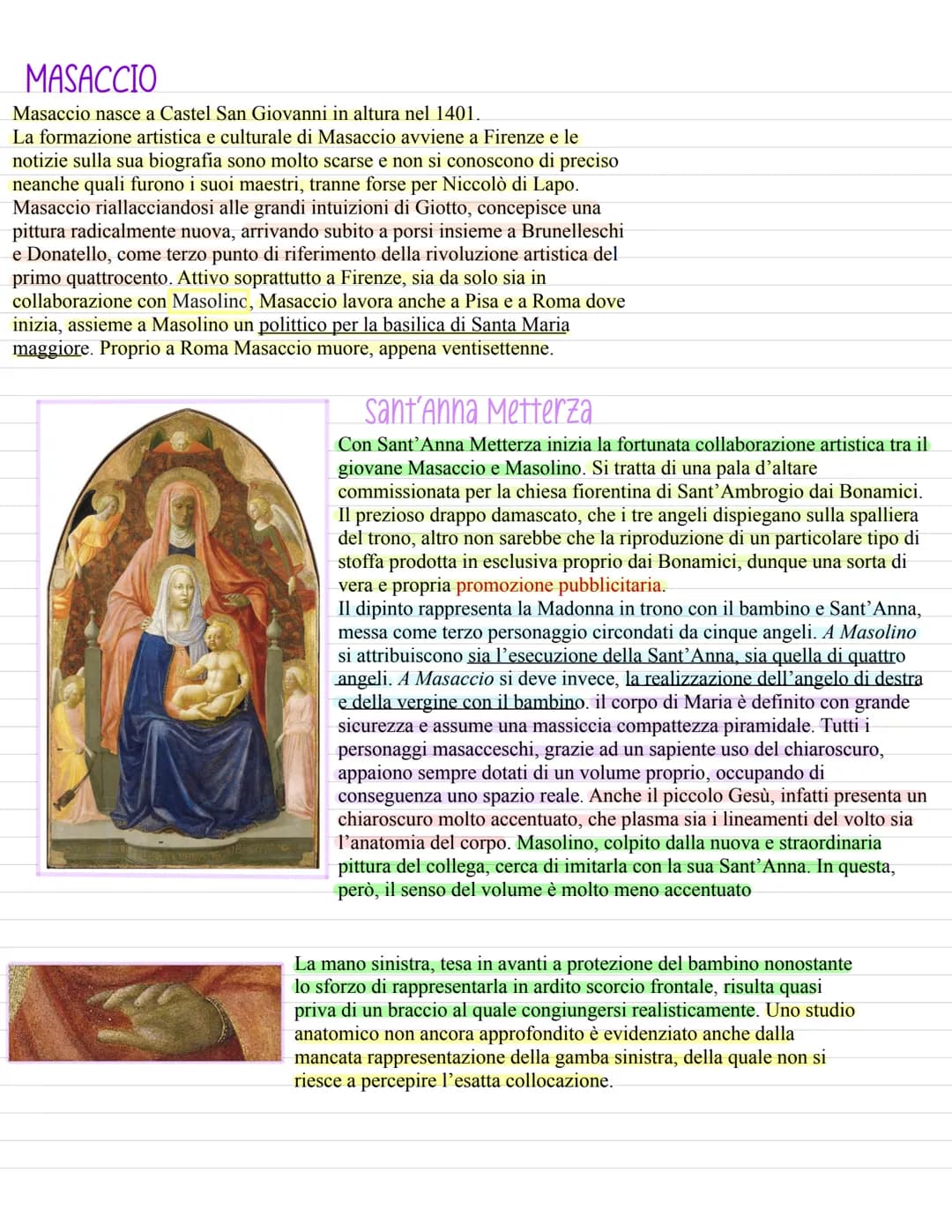 MASACCIO
Masaccio nasce a Castel San Giovanni in altura nel 1401.
La formazione artistica e culturale di Masaccio avviene a Firenze e le
not