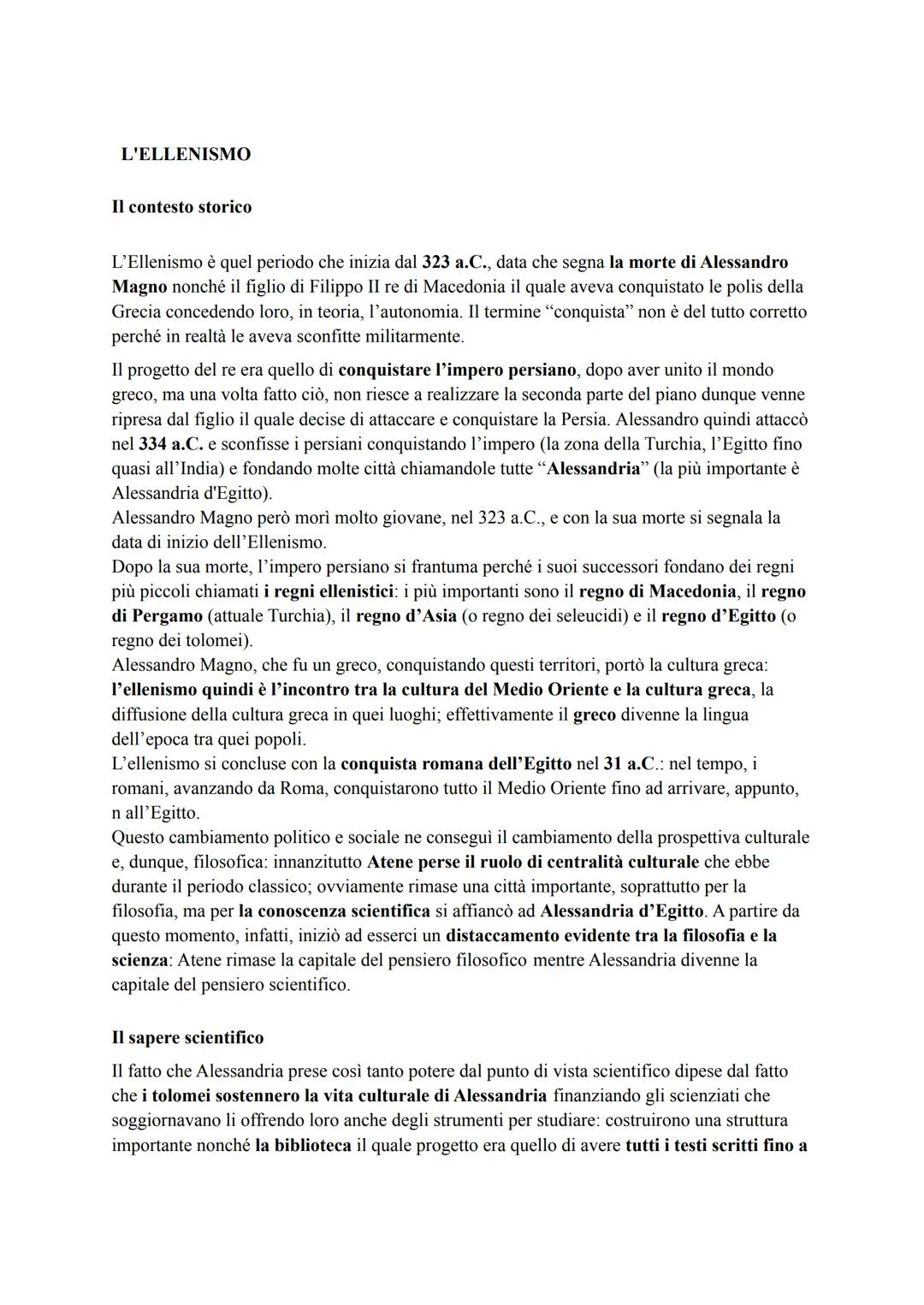 L'ELLENISMO
Il contesto storico
L'Ellenismo è quel periodo che inizia dal 323 a.C., data che segna la morte di Alessandro
Magno nonché il fi