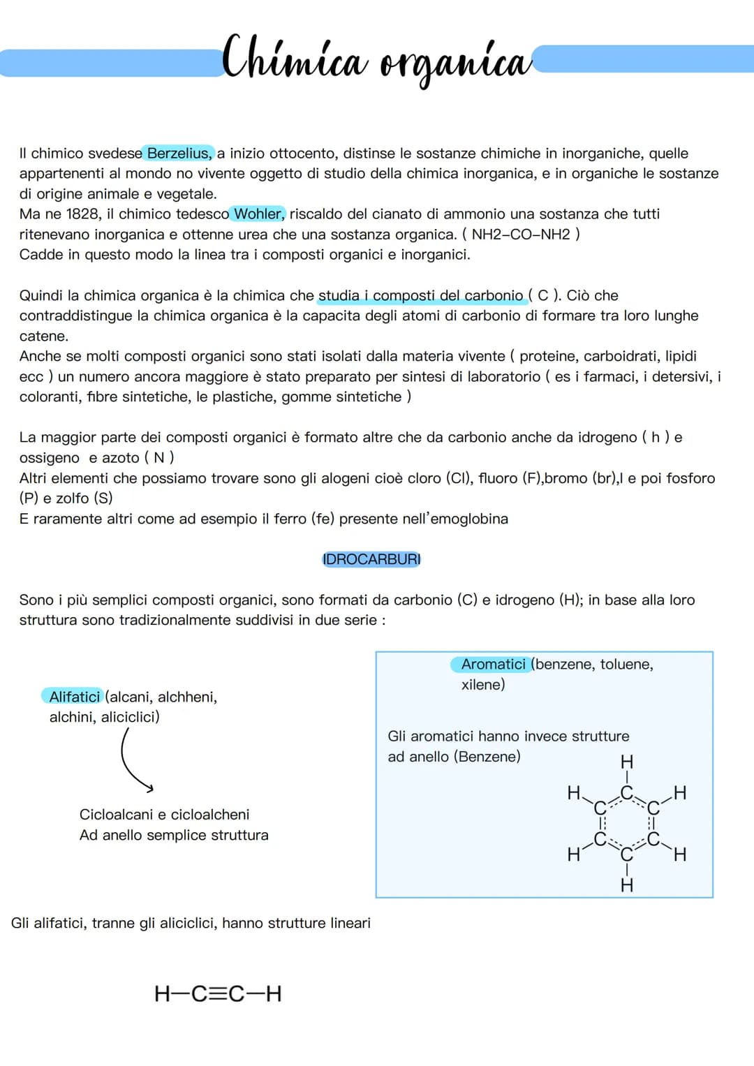 Chimica organica
Il chimico svedese Berzelius, a inizio ottocento, distinse le sostanze chimiche in inorganiche, quelle
appartenenti al mond