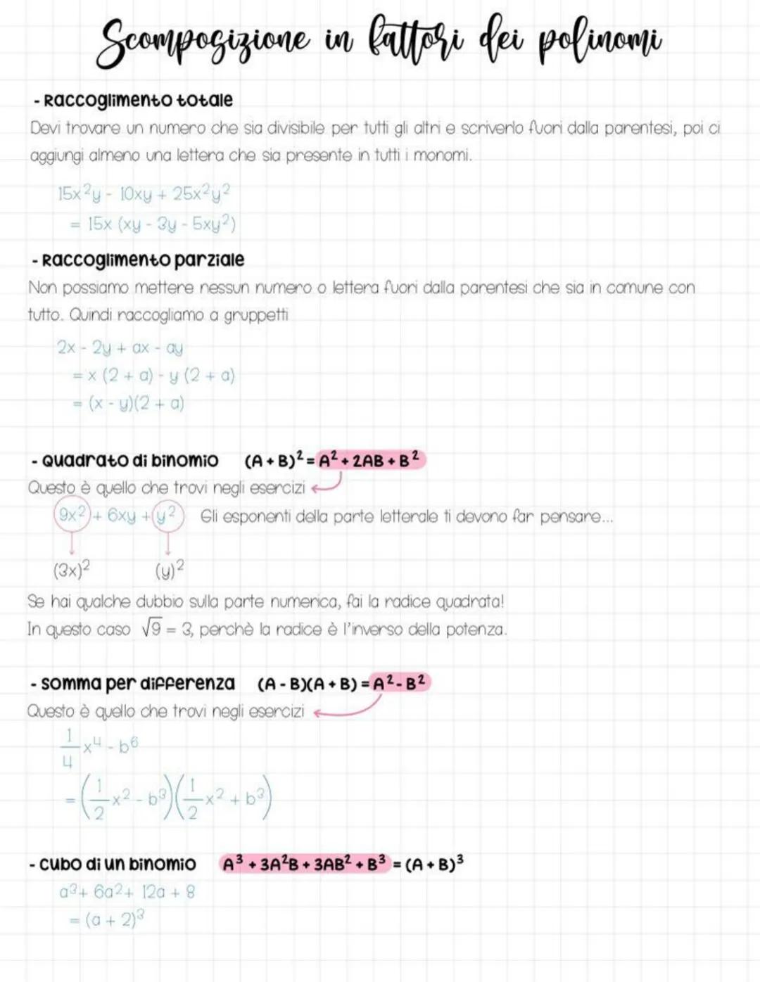 Scomposizione in fattori dei polinomi
- Raccoglimento totale
Devi trovare un numero che sia divisibile per tutti gli altri e scriverlo fuori