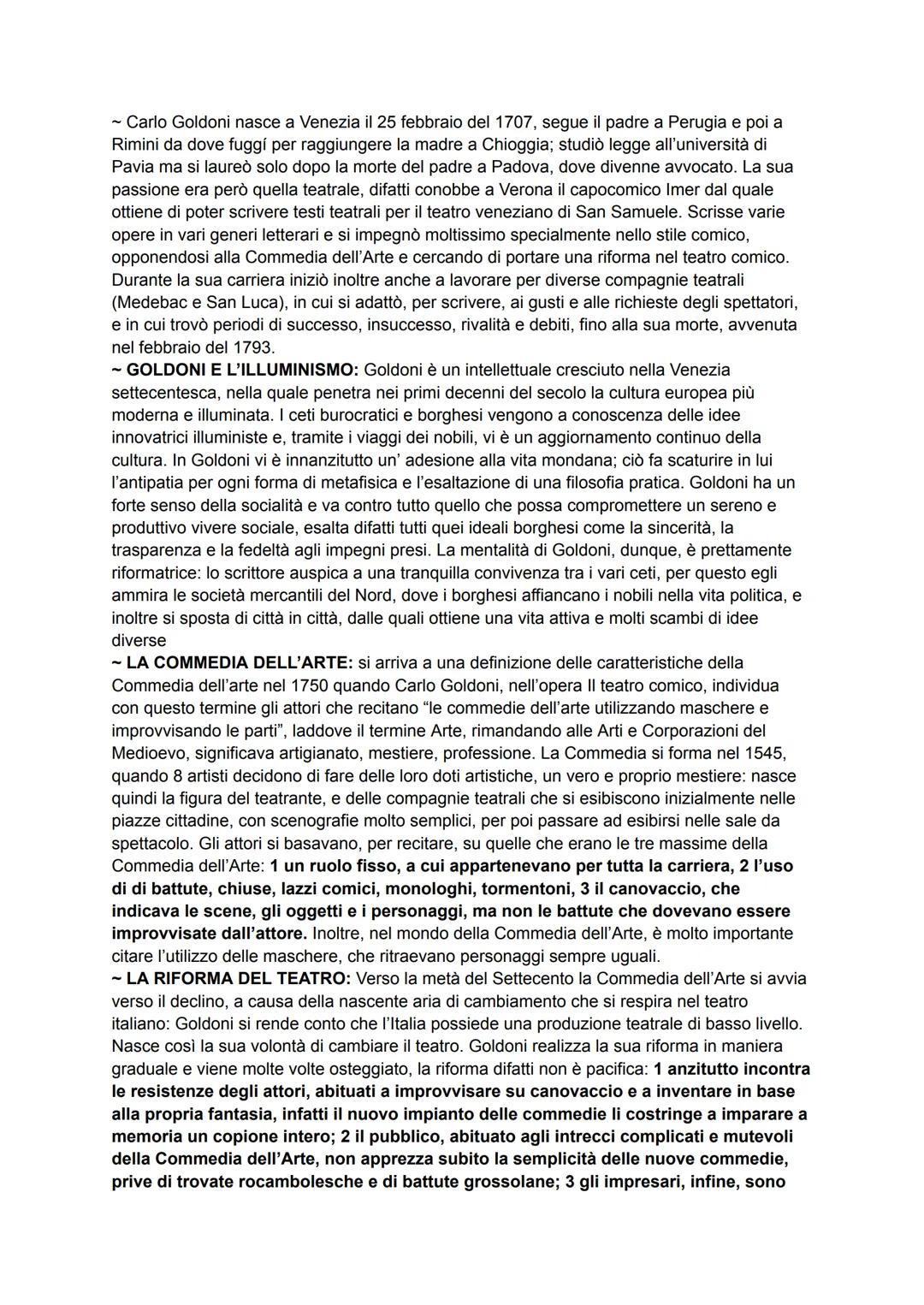 ~ Carlo Goldoni nasce a Venezia il 25 febbraio del 1707, segue il padre a Perugia e poi a
Rimini da dove fuggí per raggiungere la madre a Ch