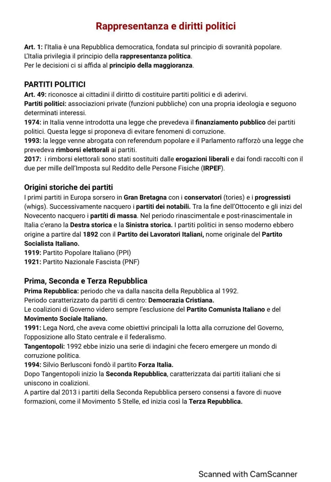 Rappresentanza e diritti politici
Art. 1: l'Italia è una Repubblica democratica, fondata sul principio di sovranità popolare.
L'Italia privi