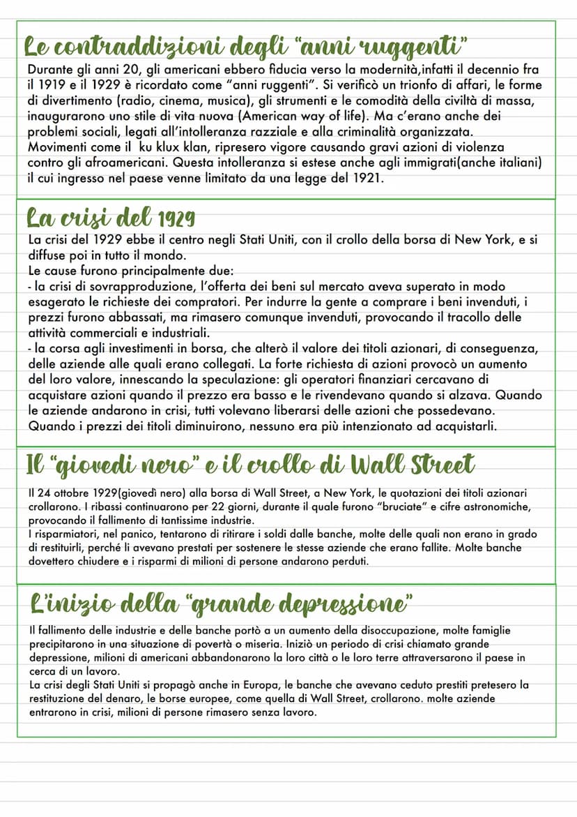 Il mondo tra le due guerre
L'EUROPA E GLI STATI UNITI TRA
CRISI E CRESCITA ECONOMICA
L'Europa e la crisi economica del dopoguerra
Dopo la pr