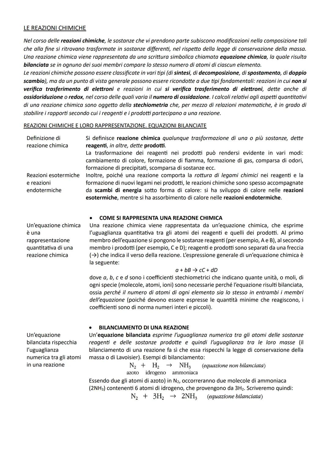 LE REAZIONI CHIMICHE
Nel corso delle reazioni chimiche, le sostanze che vi prendono parte subiscono modificazioni nella composizione tali
ch
