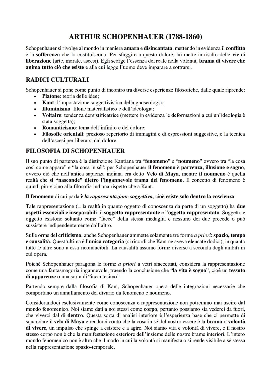 ARTHUR SCHOPENHAUER (1788-1860)
Schopenhauer si rivolge al mondo in maniera amara e disincantata, mettendo in evidenza il conflitto
e la sof