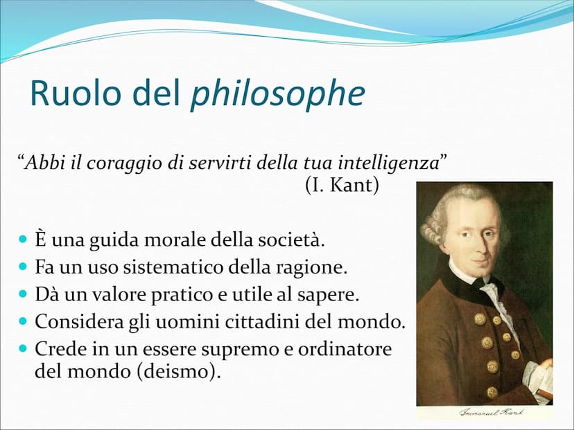 Il Settecento
Il secolo dei grandi ideali Che cos'è l'Illuminismo?
"[...] è l'uscita dell'uomo dallo stato di minorità che egli
deve imputar