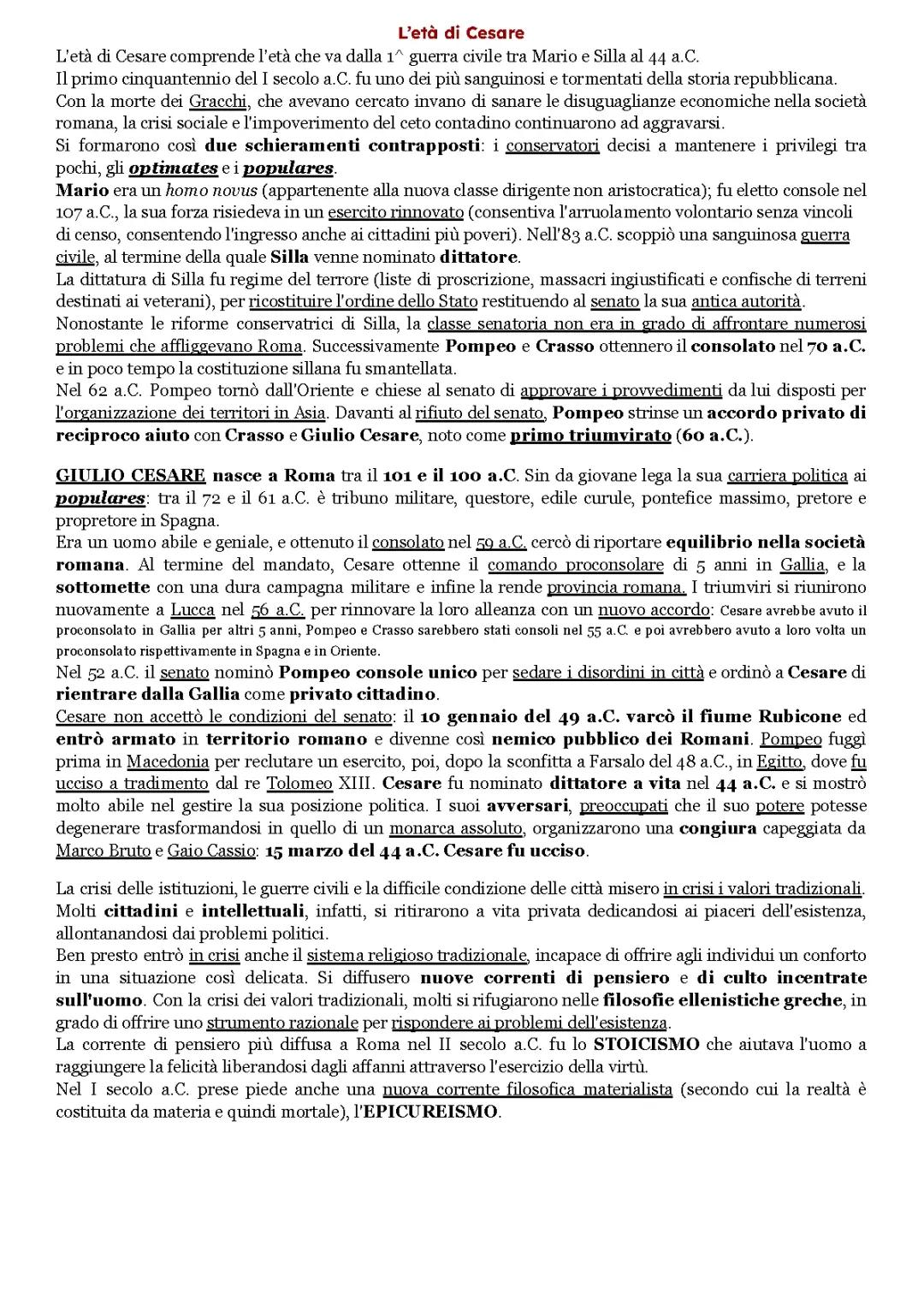 ETÀ DI CESARE - letteratura latina