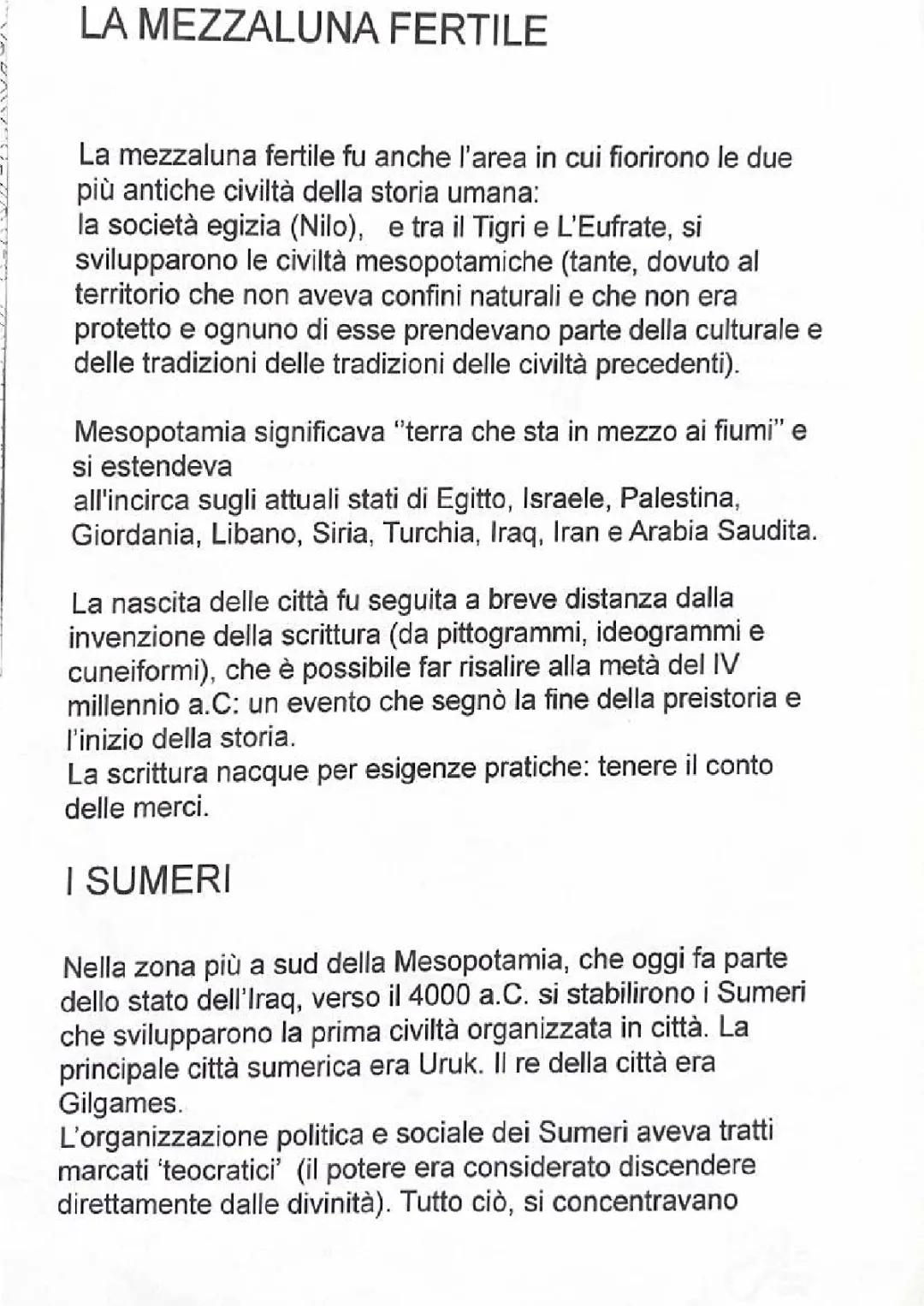 Mesopotamia( mezzaluna fertile, sumeri, babilonesi, hittiti, assiri) (Età del paleolitico, mesolitico e neolitico) (Egizi e le fasi della storia egizia)