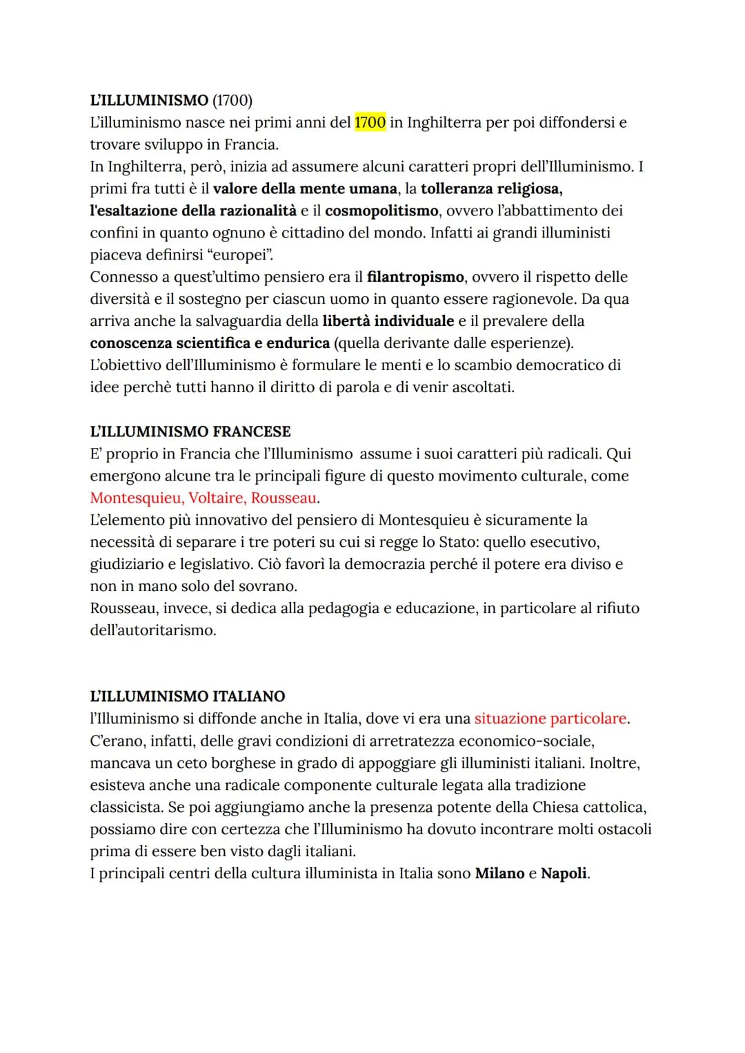 L'ILLUMINISMO (1700)
L'illuminismo nasce nei primi anni del 1700 in Inghilterra per poi diffondersi e
trovare sviluppo in Francia.
In Inghil