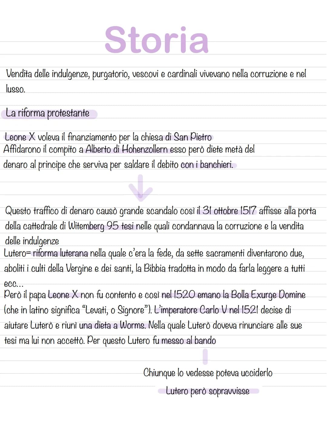 Storia
Vendita delle indulgenze, purgatorio, vescovi e cardinali vivevano nella corruzione e nel
lusso.
La riforma protestante
Leone X volev
