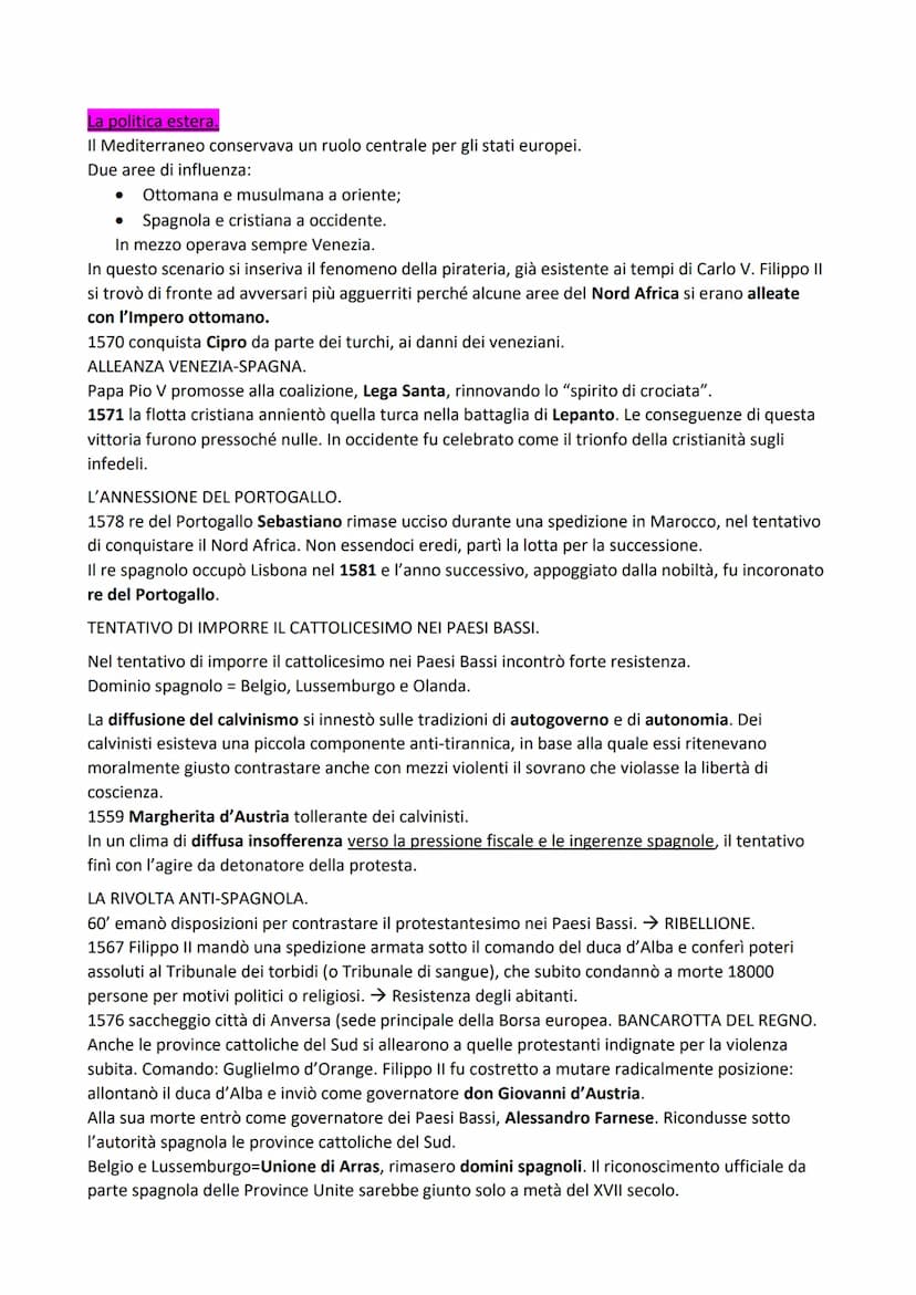 LA SPAGNA DI FILIPPO II
La politica interna.
1556 Filippo II d'Asburgo divenne re di Spagna. Si ritrovò a regnare su un territorio molto est