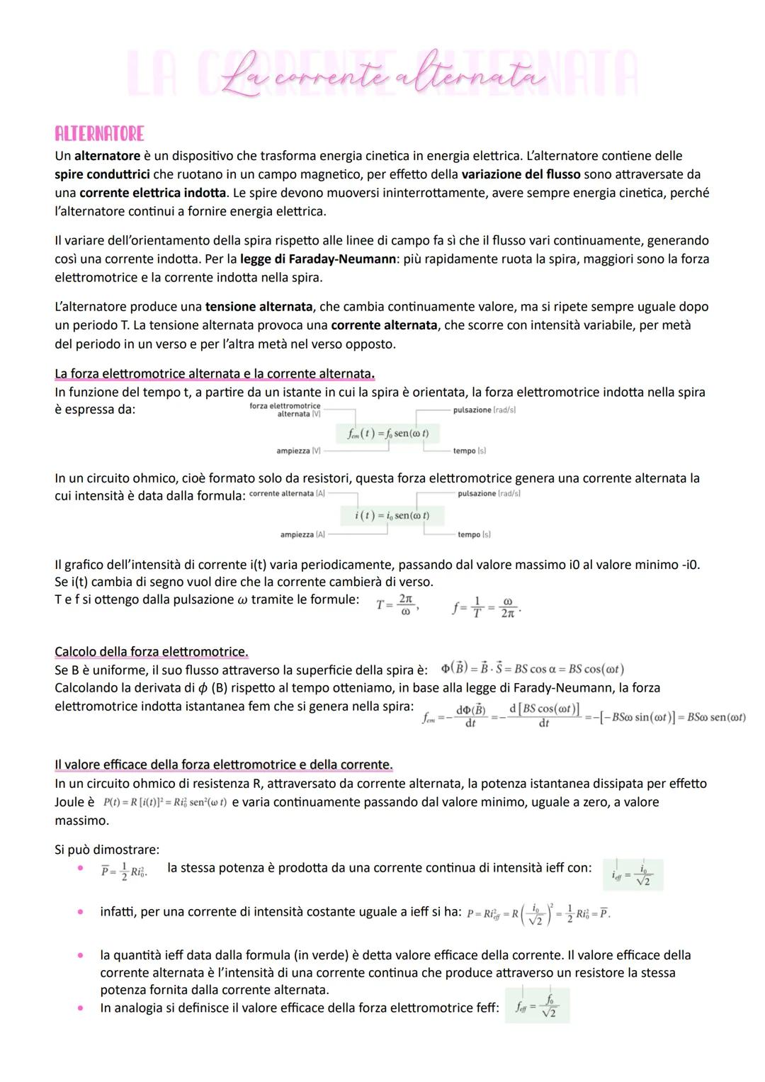 # La corrente alternata T

ALTERNATORE
Un alternatore è un dispositivo che trasforma energia cinetica in energia elettrica. L'alternatore co