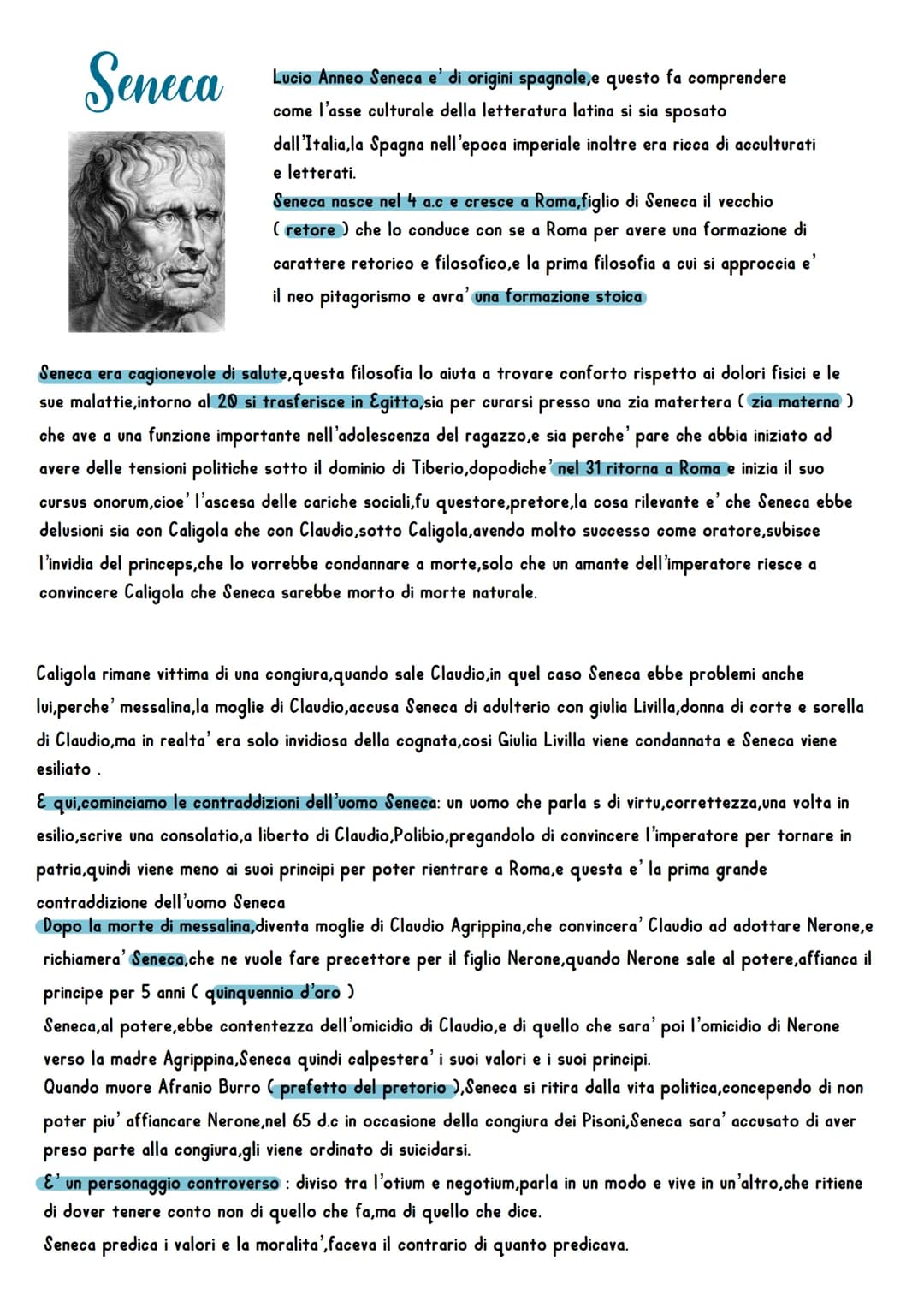 Seneca
Lucio Anneo Seneca e' di origini spagnole,e questo fa comprendere
come l'asse culturale della letteratura latina si sia sposato
dall'