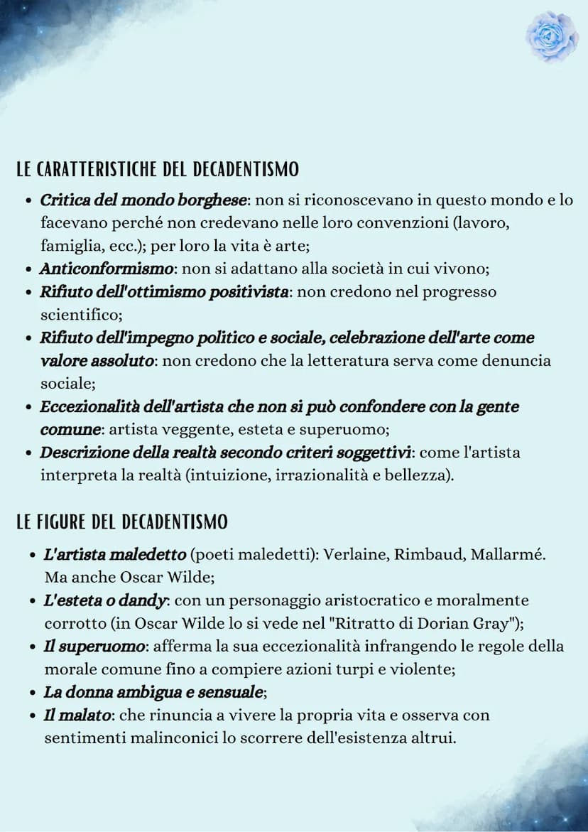 Decadentismo
ORIGINE DEL TERMINE
Con il termine "Decadentismo" si intende un movimento artistico e
letterario che si è sviluppato in Europa 