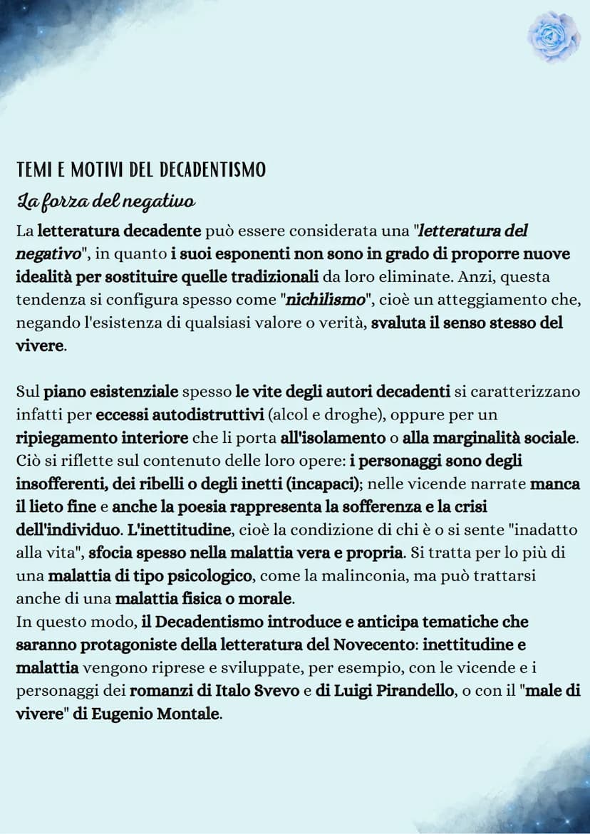 Decadentismo
ORIGINE DEL TERMINE
Con il termine "Decadentismo" si intende un movimento artistico e
letterario che si è sviluppato in Europa 
