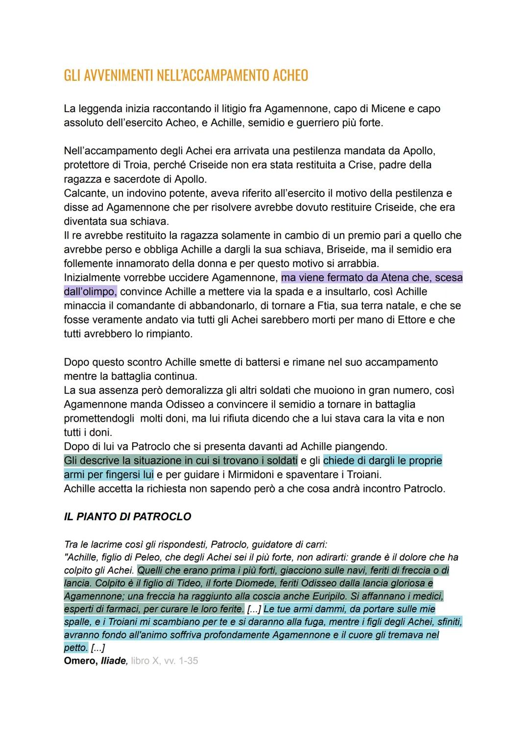 ILIADE
L'iliade è un leggenda raccontata a voce dagli aedi ed è stata scritta da Omero, un
personaggio di cui l'identità non è certa (si dic