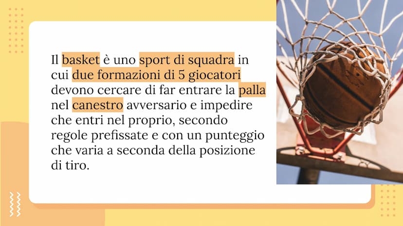 ●
●
IL BASKET
●
● ●
.
●
●
• ●
Il basket è uno sport di squadra in
cui due formazioni di 5 giocatori
devono cercare di far entrare la palla
n