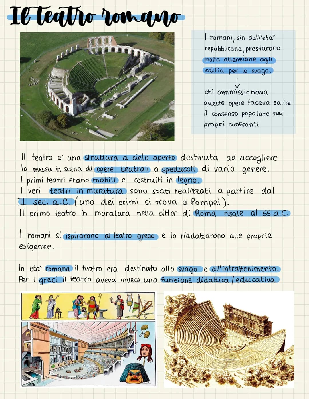Il teatro romano
Hiffimg
Il teatro e una struttura a cielo aperto destinata ad accogliere
la messa in scena di opere teatrali o spettacoli d