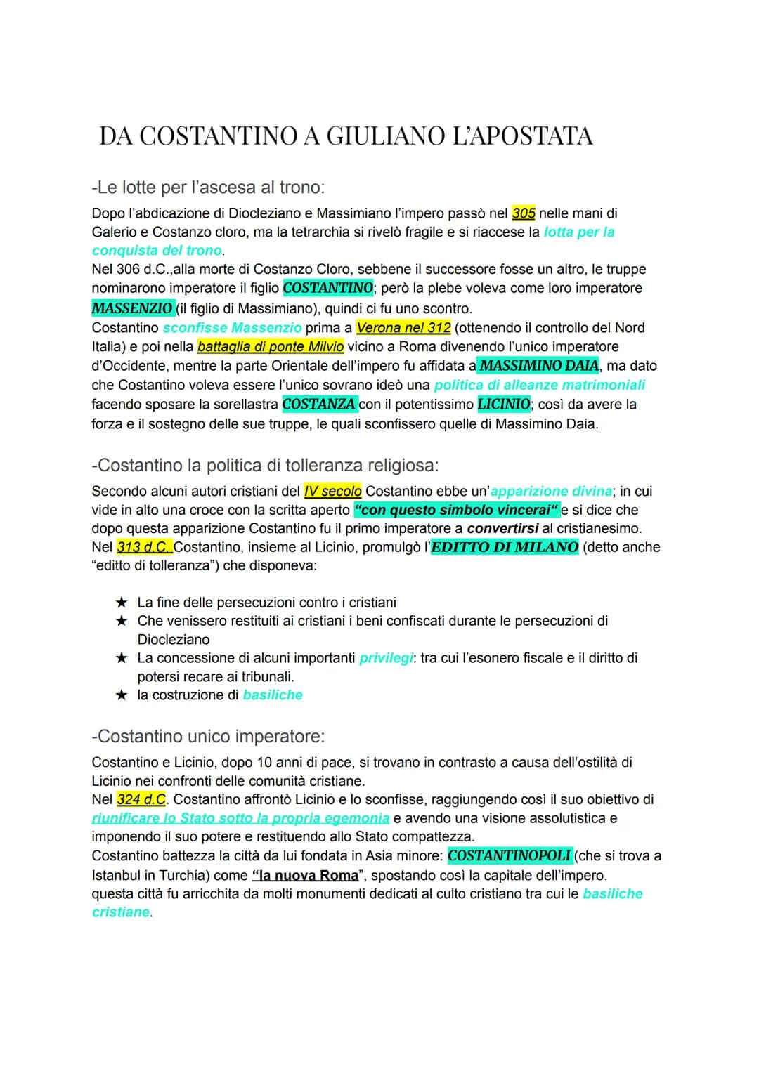 DA COSTANTINO A GIULIANO L'APOSTATA
-Le lotte per l'ascesa al trono:
Dopo l'abdicazione di Diocleziano e Massimiano l'impero passò nel 305 n