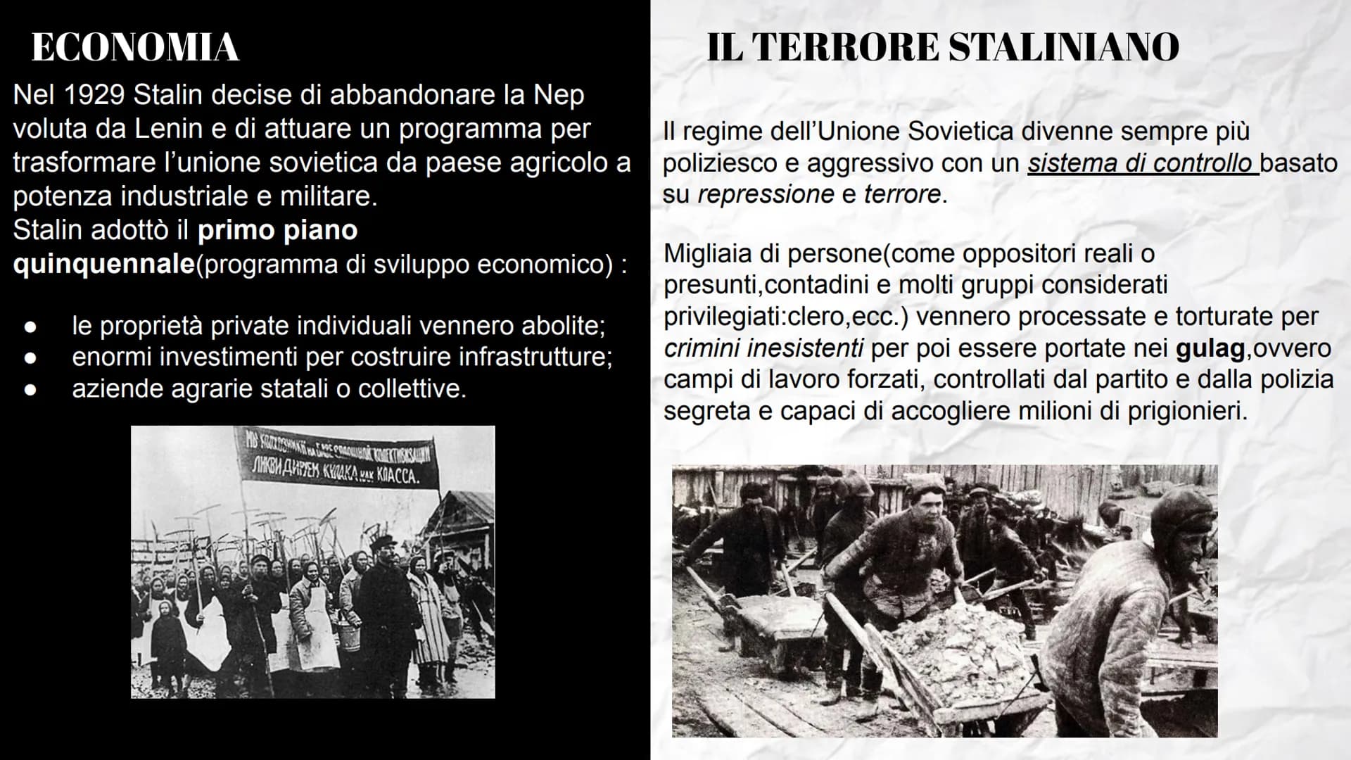 Lo stalinismo
e
il nazismo
S L'ASCESA al POTERE di STALIN
Dopo la Prima Guerra mondiale e la guerra civile la
Russia rimase un Paese arretra