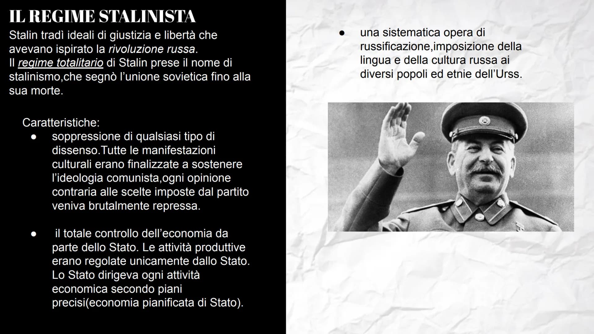 Lo stalinismo
e
il nazismo
S L'ASCESA al POTERE di STALIN
Dopo la Prima Guerra mondiale e la guerra civile la
Russia rimase un Paese arretra