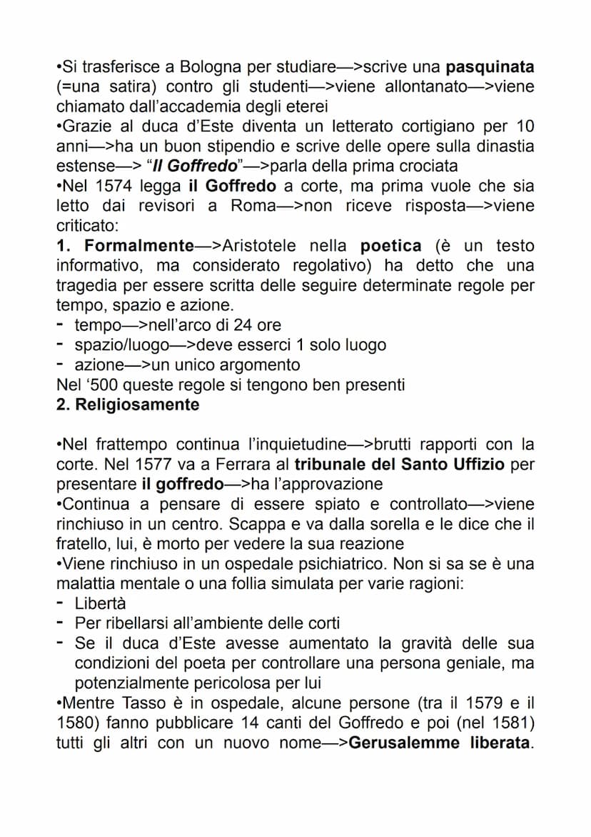 TORQUATO TASSO
Contesto
Si parla di bifrontismo tassiano—>Tasso è molto inquieto (per
via del contesto politico dell'epoca= la 2° metà del '