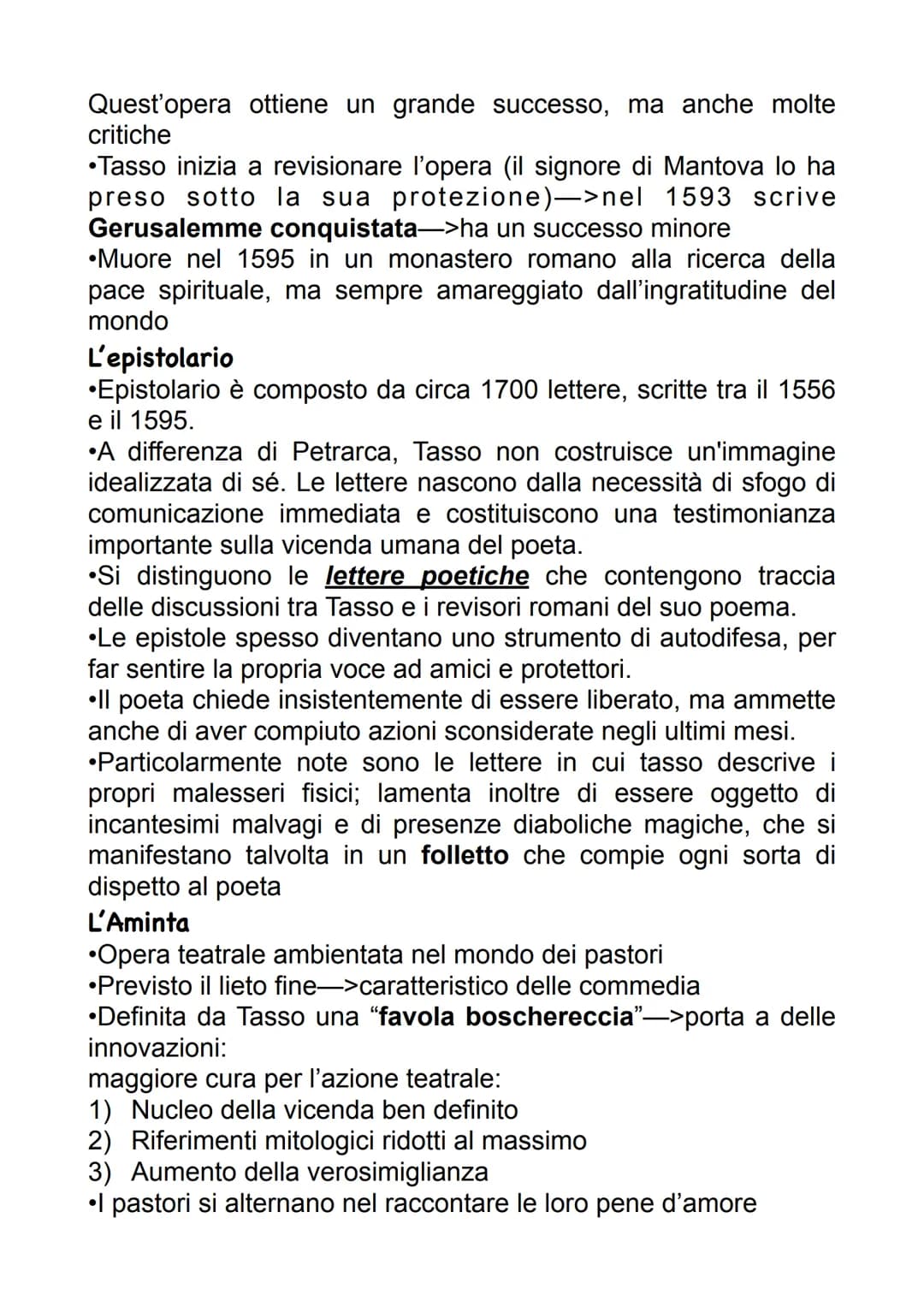 TORQUATO TASSO
Contesto
Si parla di bifrontismo tassiano—>Tasso è molto inquieto (per
via del contesto politico dell'epoca= la 2° metà del '