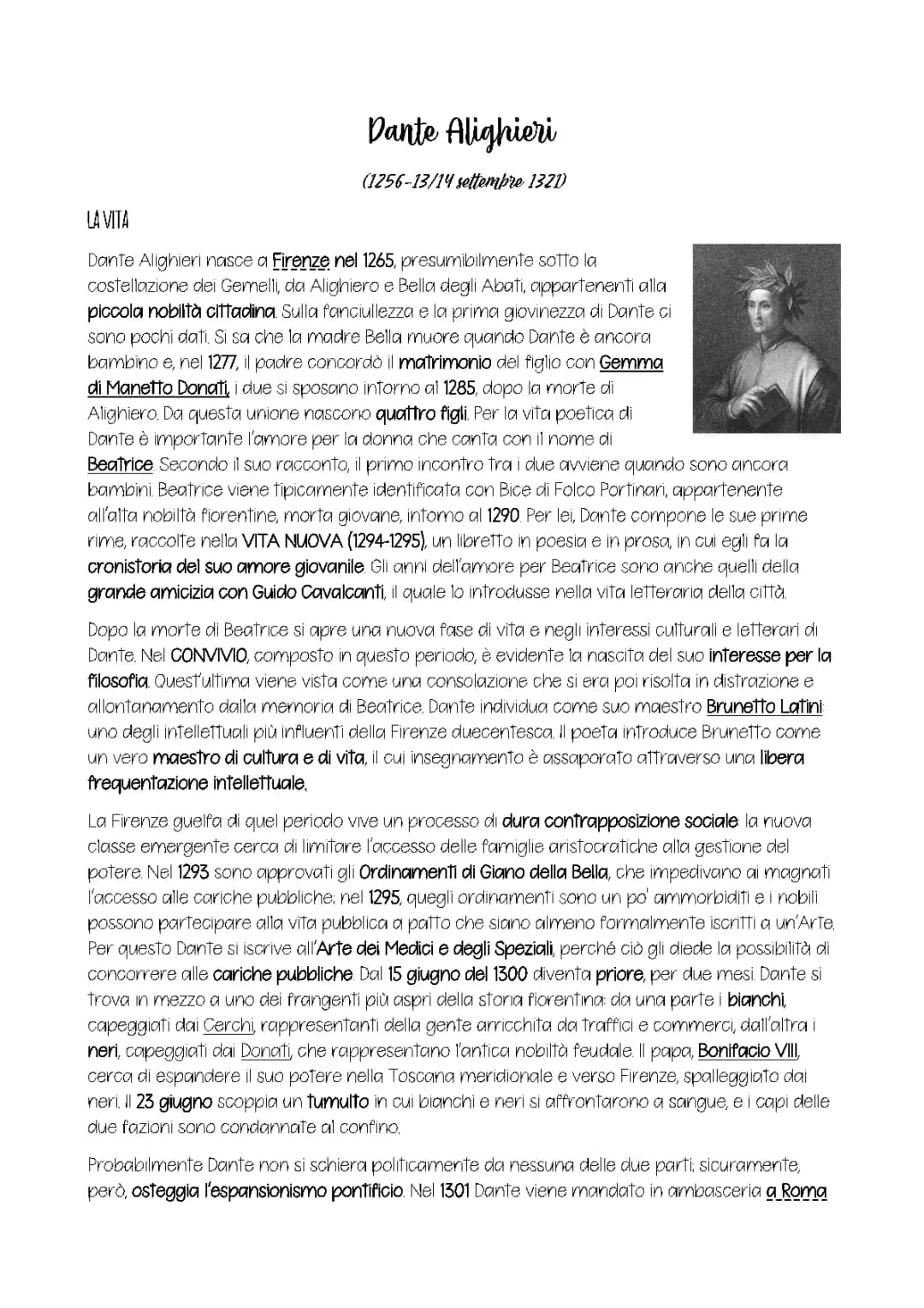 Dante Alighieri, vita e opere