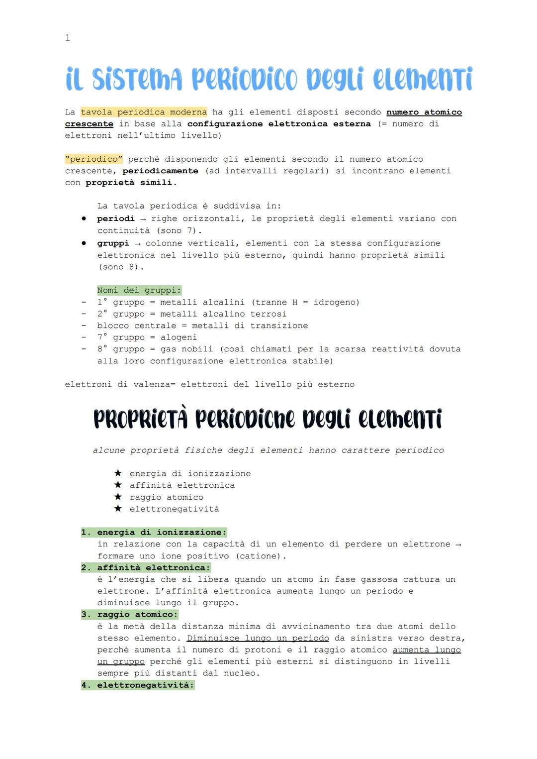 sistema periodico degli elementi