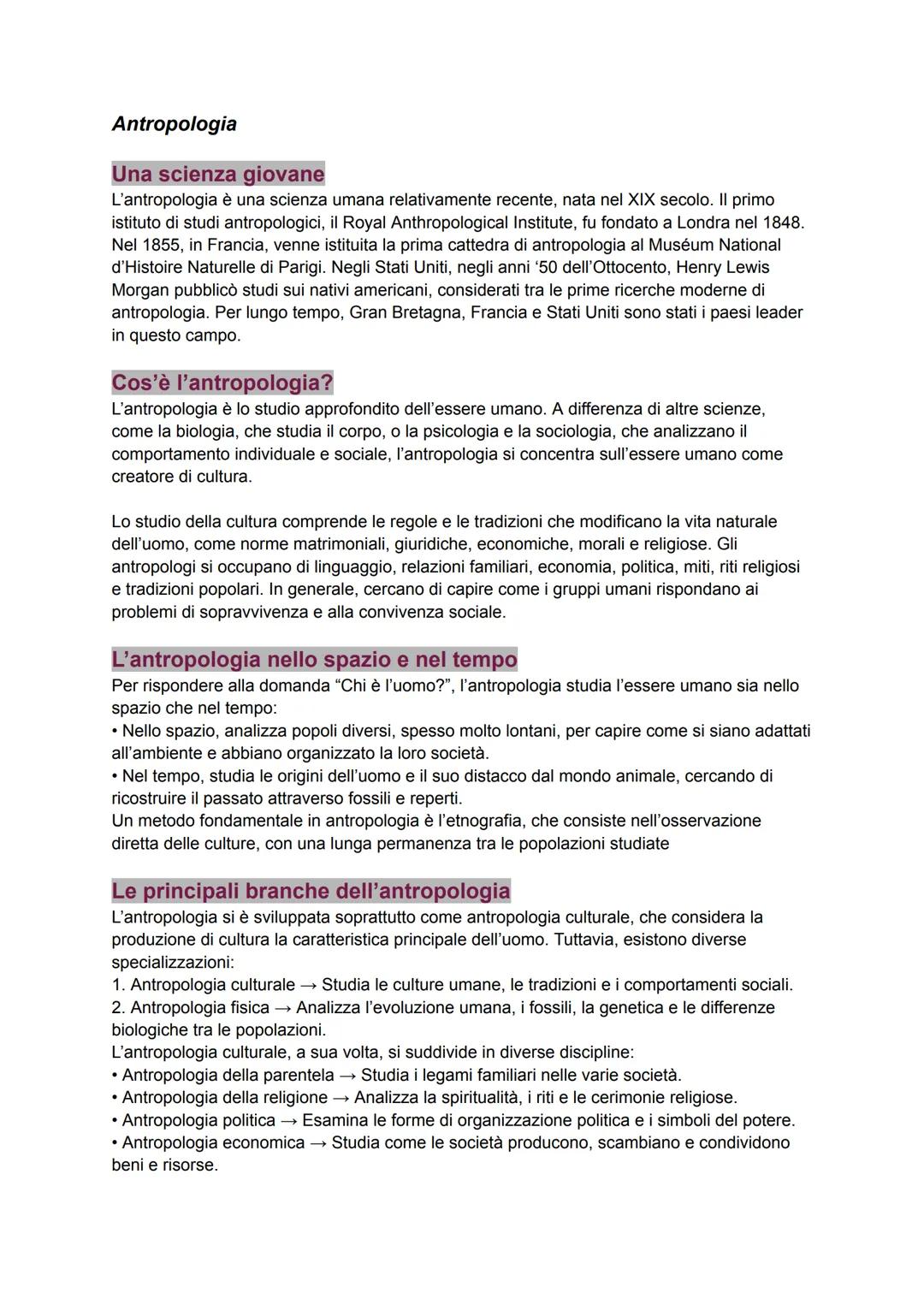 # Antropologia

## Una scienza giovane
L'antropologia è una scienza umana relativamente recente, nata nel XIX secolo. Il primo
istituto di s