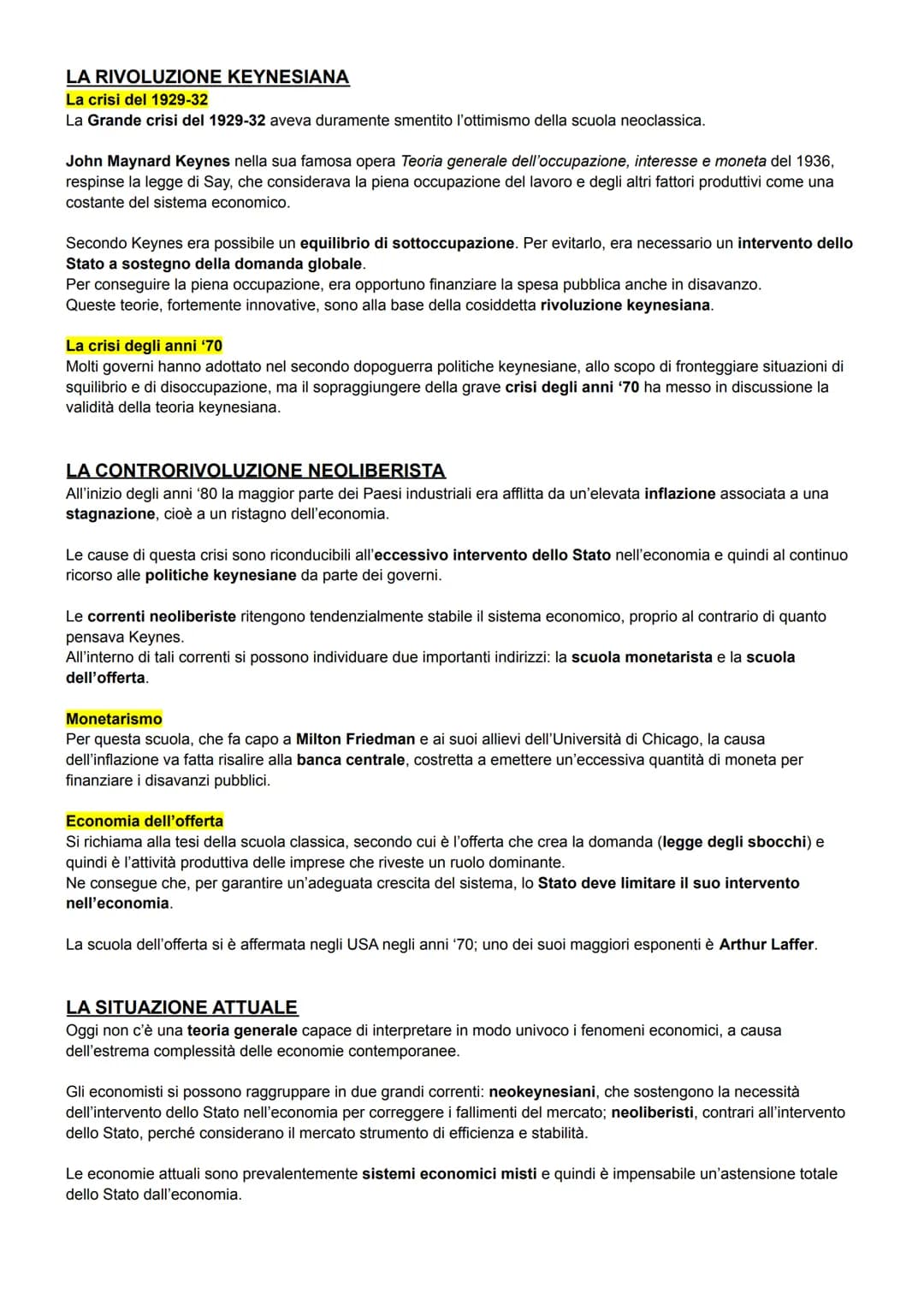 LE SCUOLE ECONOMICHE
L'EVOLUZIONE DEL PENSIERO ECONOMICO
Scuole economiche e realtà
La storia del pensiero economico studia l'evoluzione del