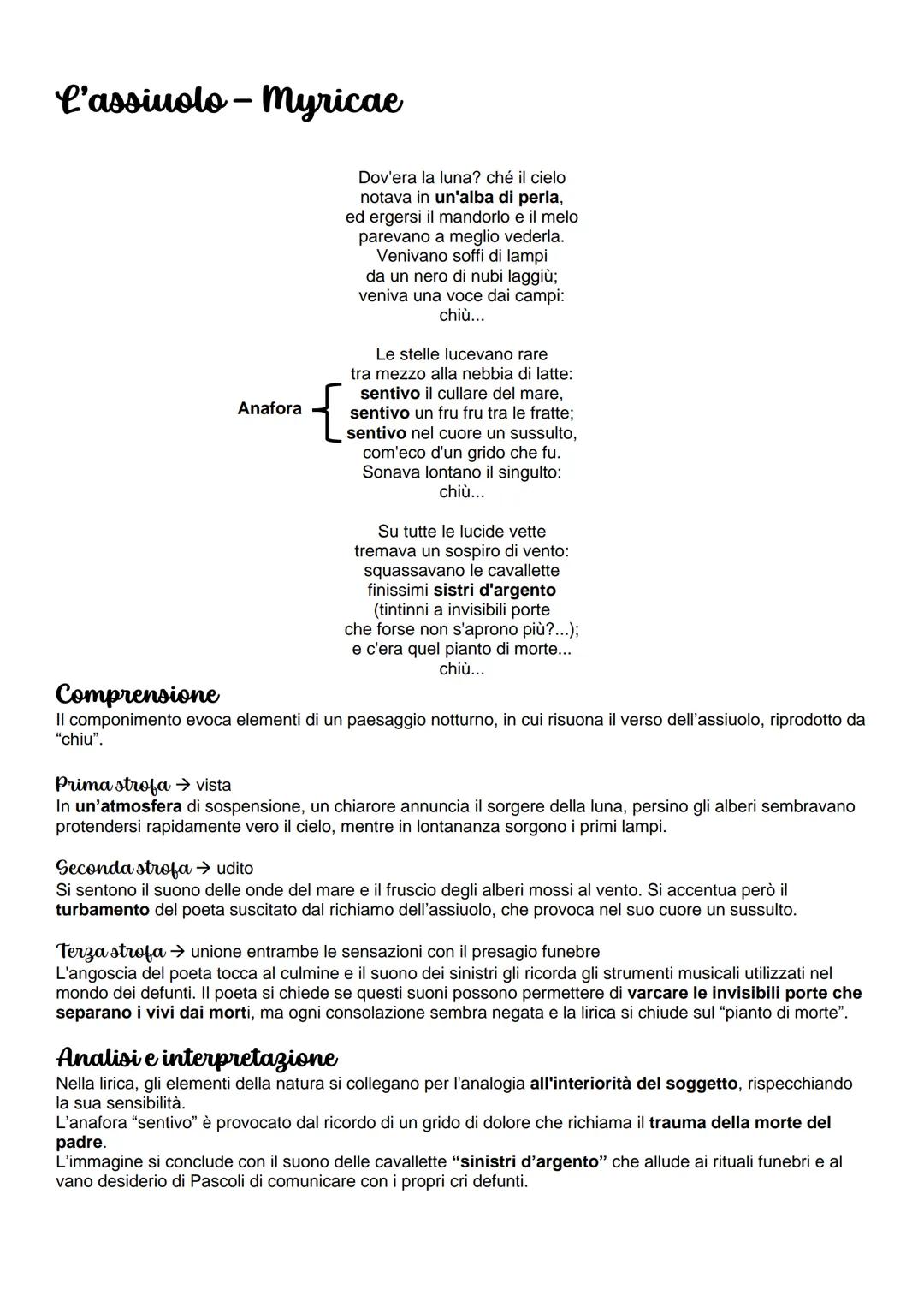 # L'assiuolo - Myricae

Dov'era la luna? ché il cielo
notava in un'alba di perla,
ed ergersi il mandorlo e il melo
parevano a meglio vederla