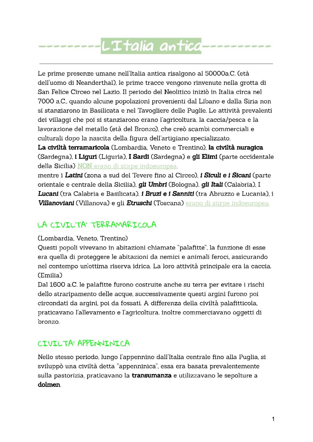 Le Prime Civiltà Italiche: Terramare, Nuragica, Villanoviana, Etrusca per Bambini