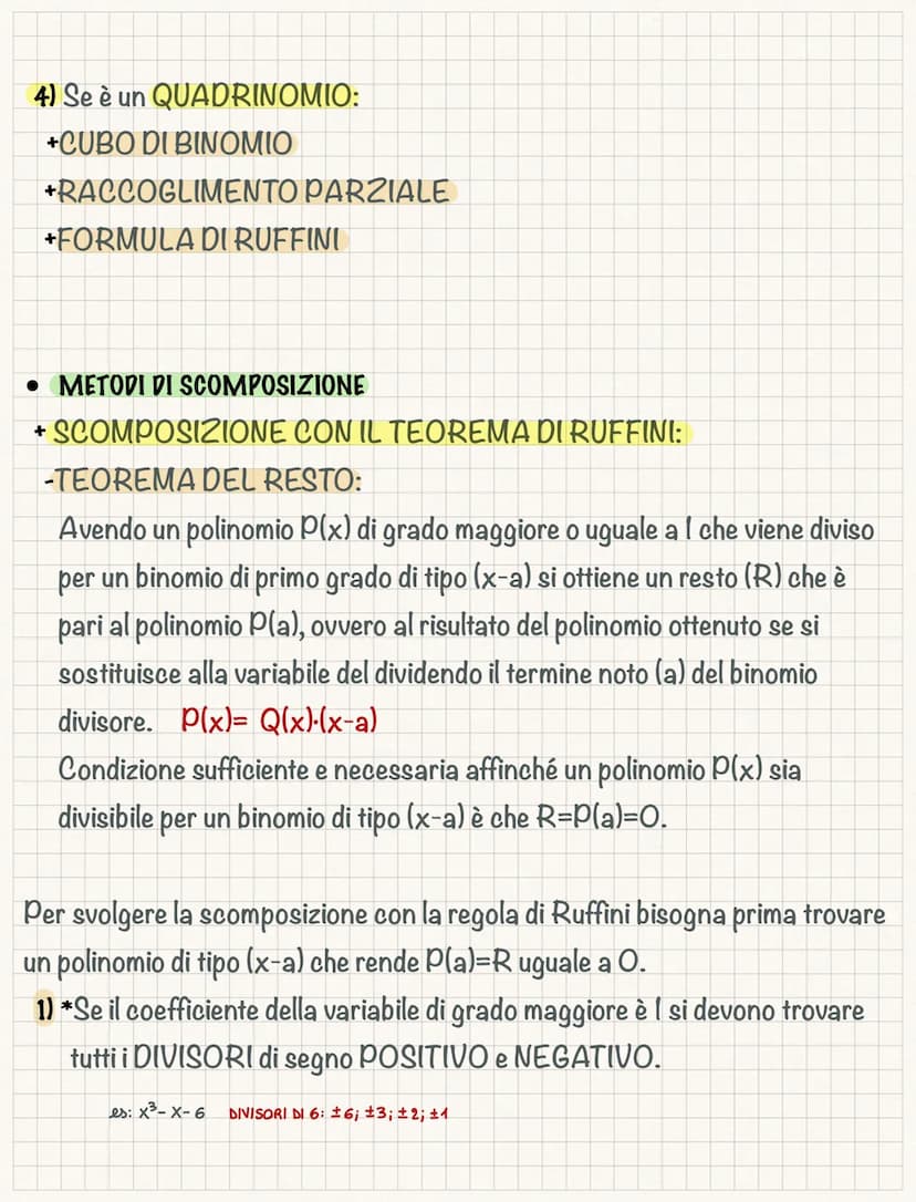 Metodi di scomposizione
Un polinomio è RIDUCIBILE se è possibile scriverlo in una forma con grado
minore, un polinomio che non possiede alcu
