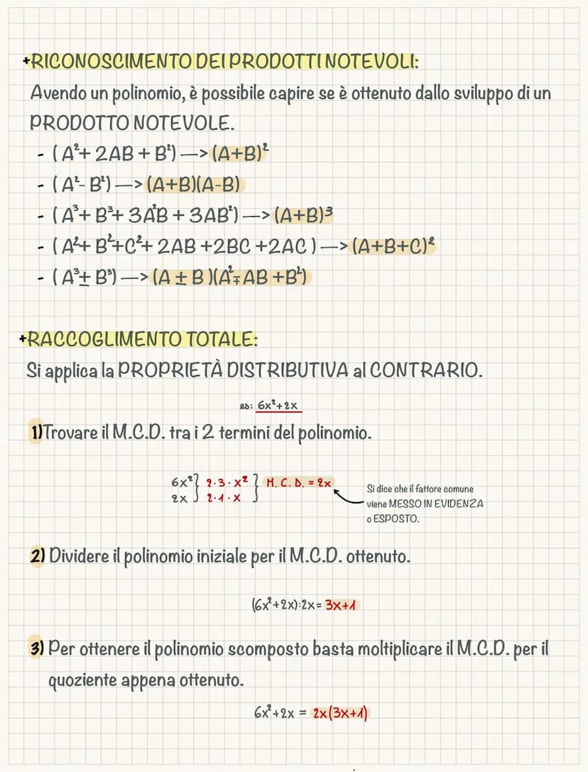 Metodi di scomposizione
Un polinomio è RIDUCIBILE se è possibile scriverlo in una forma con grado
minore, un polinomio che non possiede alcu