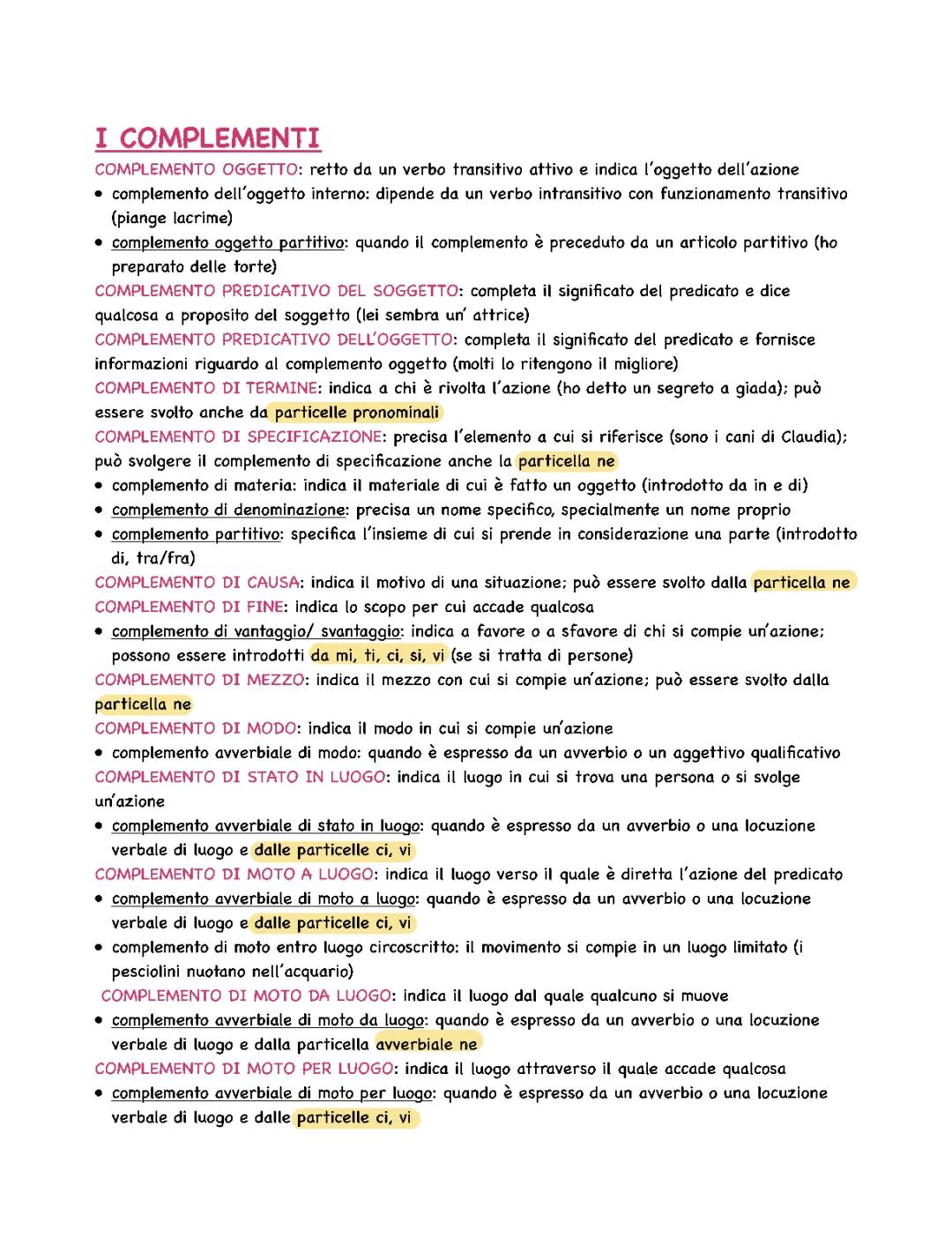 complementi della grammatica italiana 