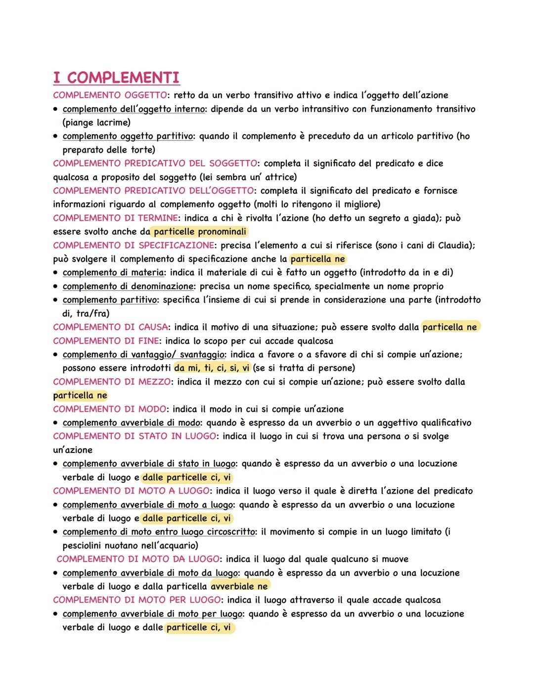 I COMPLEMENTI
COMPLEMENTO OGGETTO: retto da un verbo transitivo attivo e indica l'oggetto dell'azione
• complemento dell'oggetto interno: di