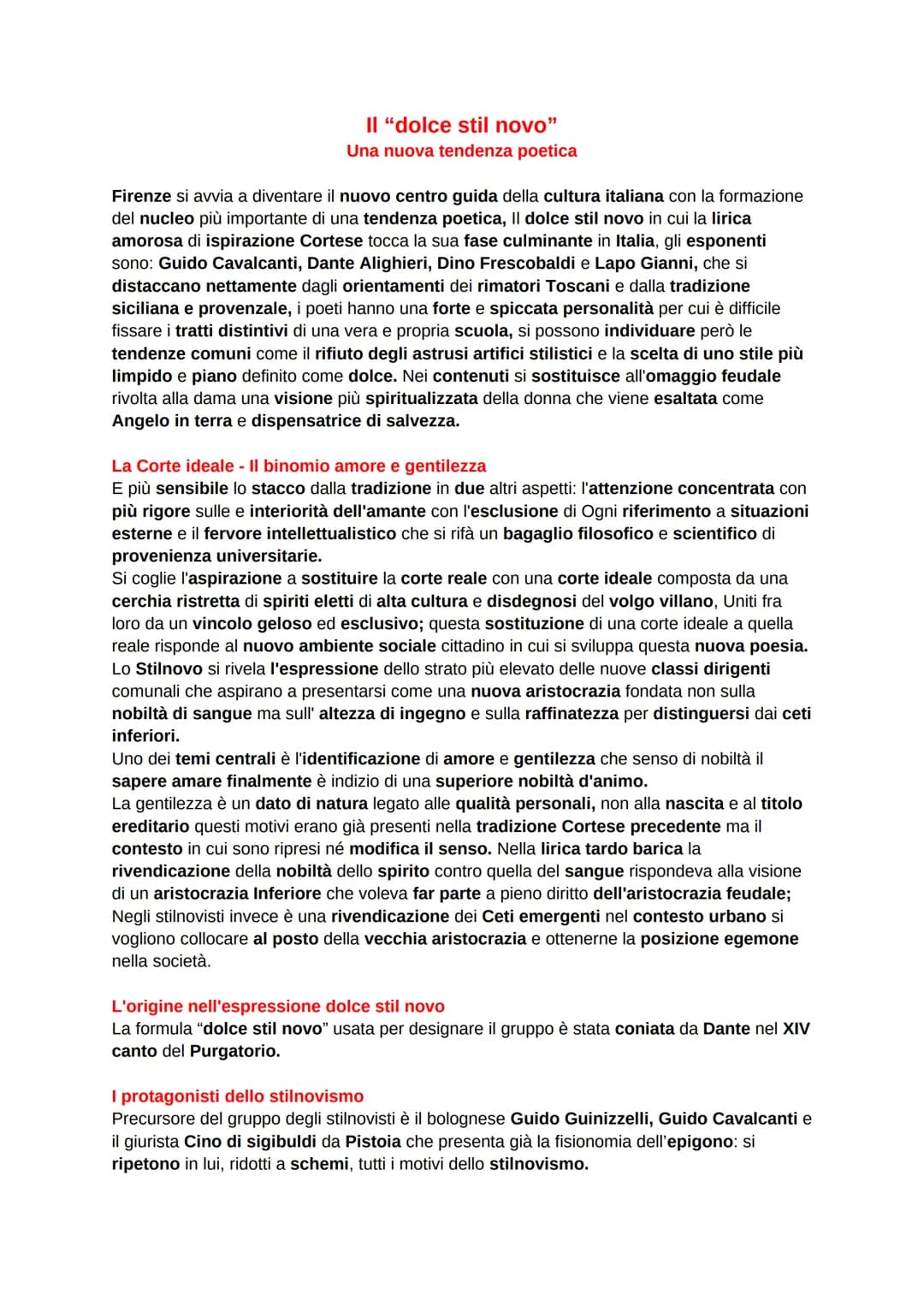 Il "dolce stil novo"
Una nuova tendenza poetica
Firenze si avvia a diventare il nuovo centro guida della cultura italiana con la formazione
